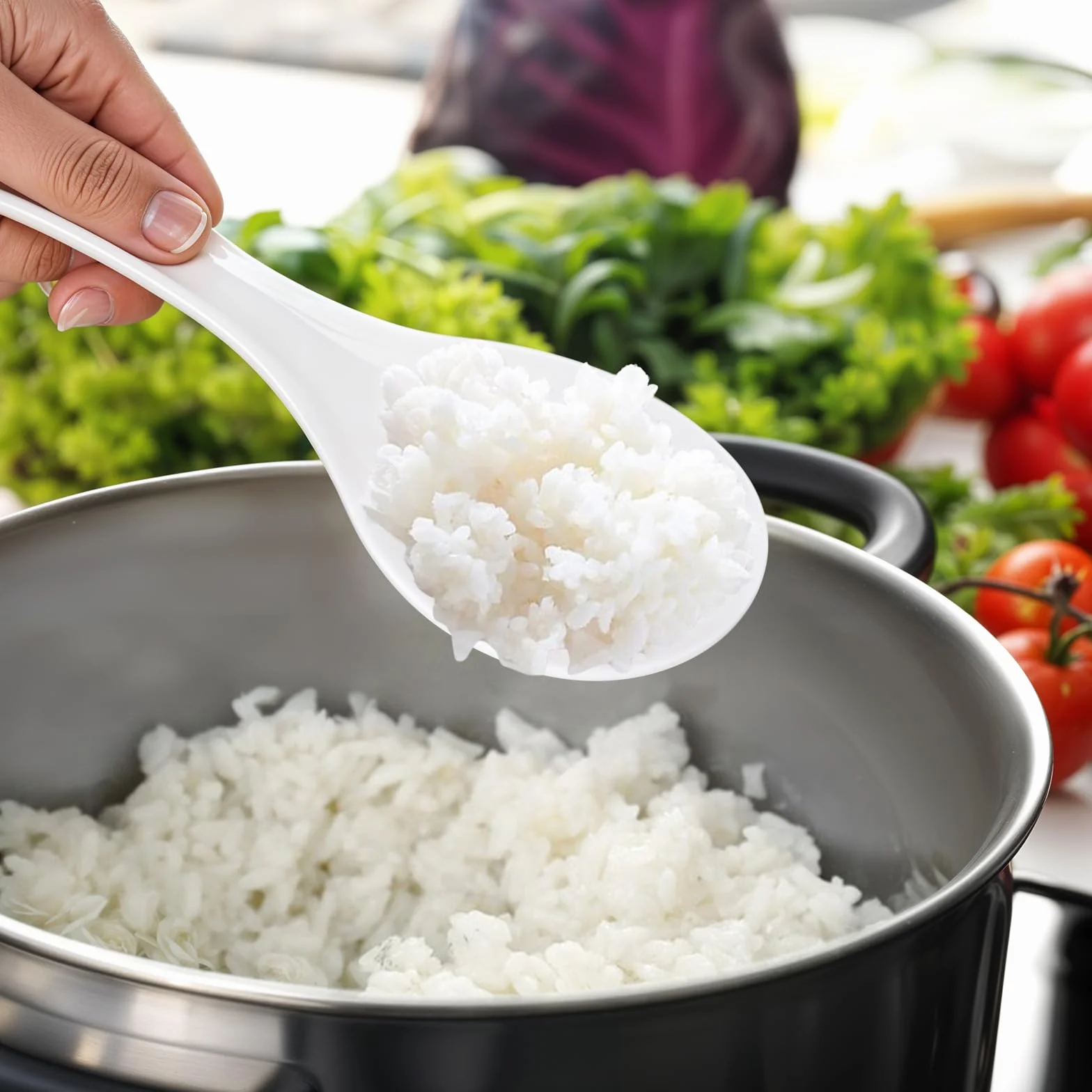 Mabor 2 szt. Łyżka do serwowania ryżu plastikowa nieprzywierająca łopatka do ryżu biała łyżka do gotowania szpatułka 19,5 cm do kuchni restauracji przybory kuchenne
