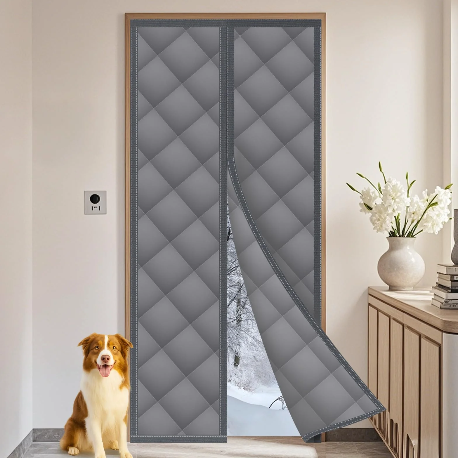 Flintronic Magnetyczna izolowana zasłona na drzwi, 140 x 240 cm, termiczna zasłona na drzwi, tkanina Oxford, z poliestru, bawełna, termiczna, wiatroszczelna, dźwiękoszczelna, do pokoju, domu, kuchni w