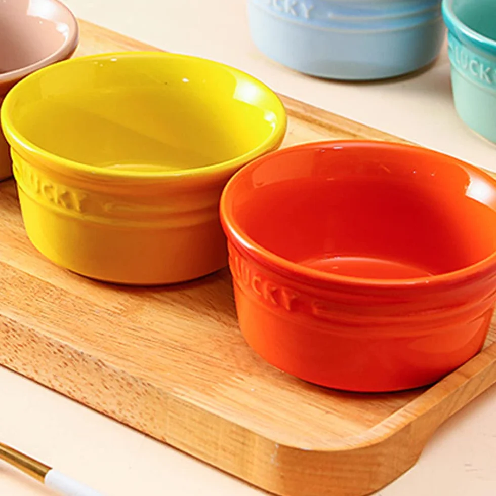 13 uncji Formy Suflet Ombre Kolor, Zestaw 4 Ramekins Ceramica (Warm)