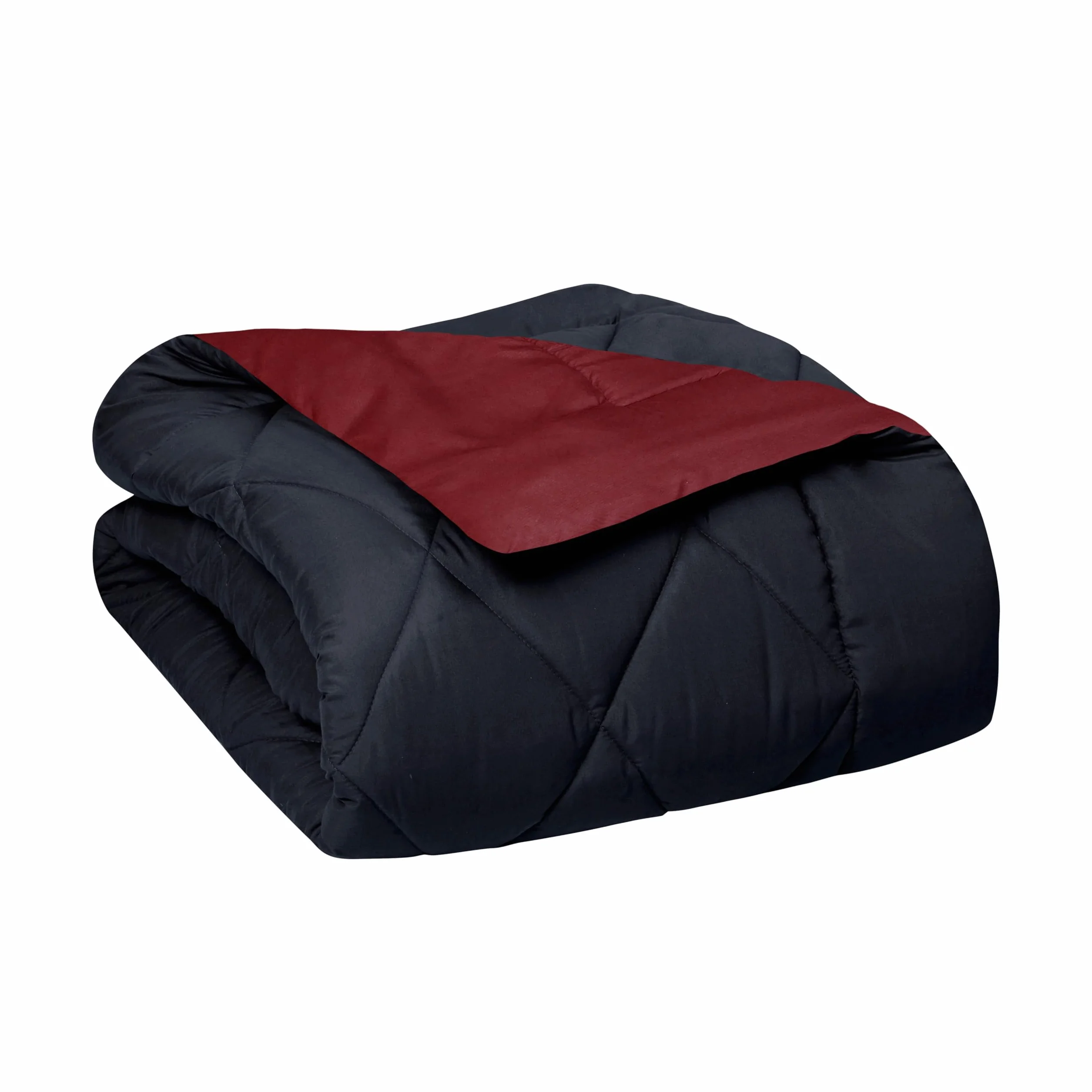 Elegant Comfort Oddychająca i super miękka całoroczna dwustronna kołdra z diamentowym pudełkiem, bawełna, czarny/bordowy, podwójny