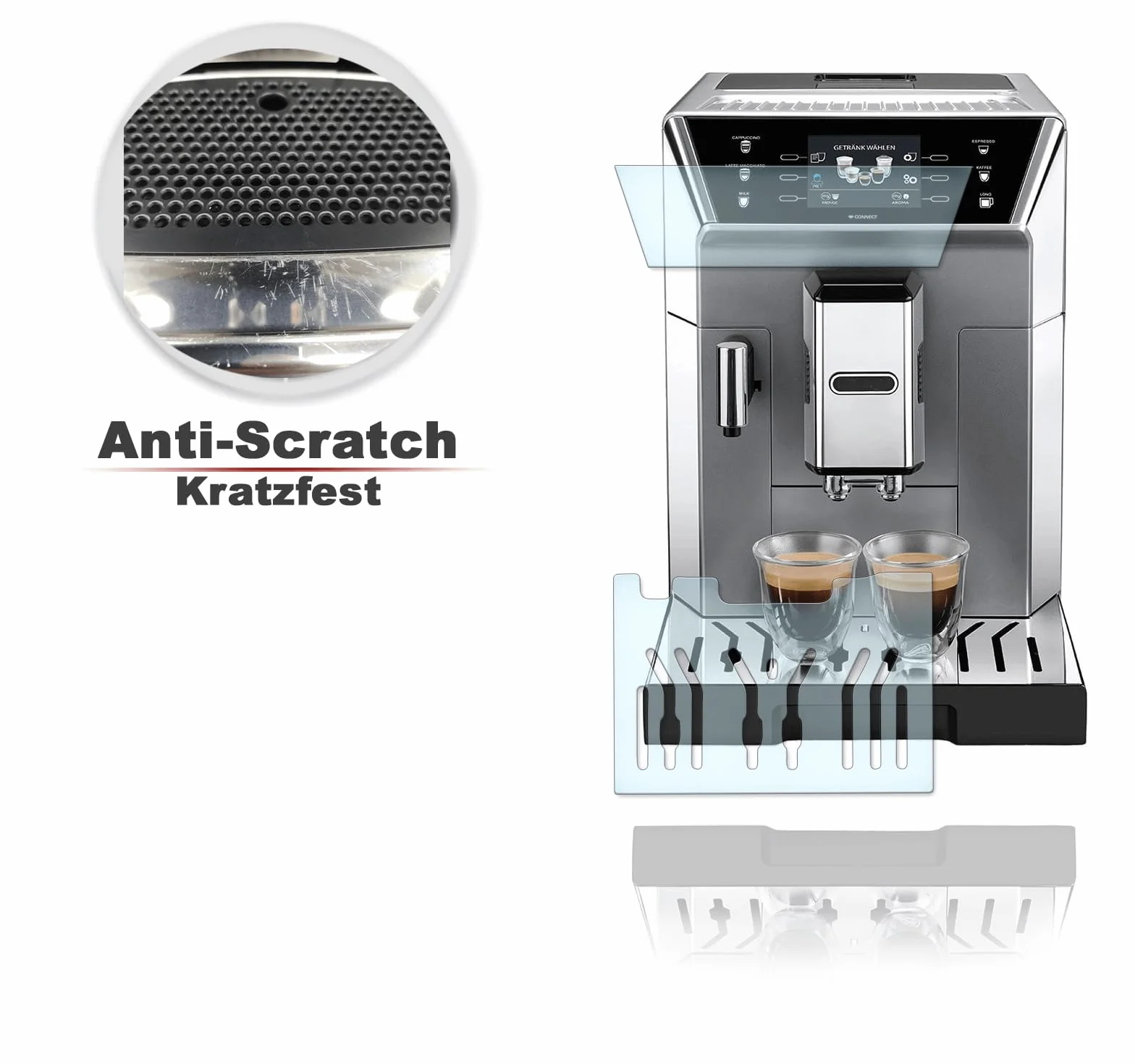 Blacha ociekowa, ochrona przed zarysowaniem, folia ochronna na wyświetlacz odpowiednia do DeLonghi PrimaDonna ECAM CLASS 556.75 556.55