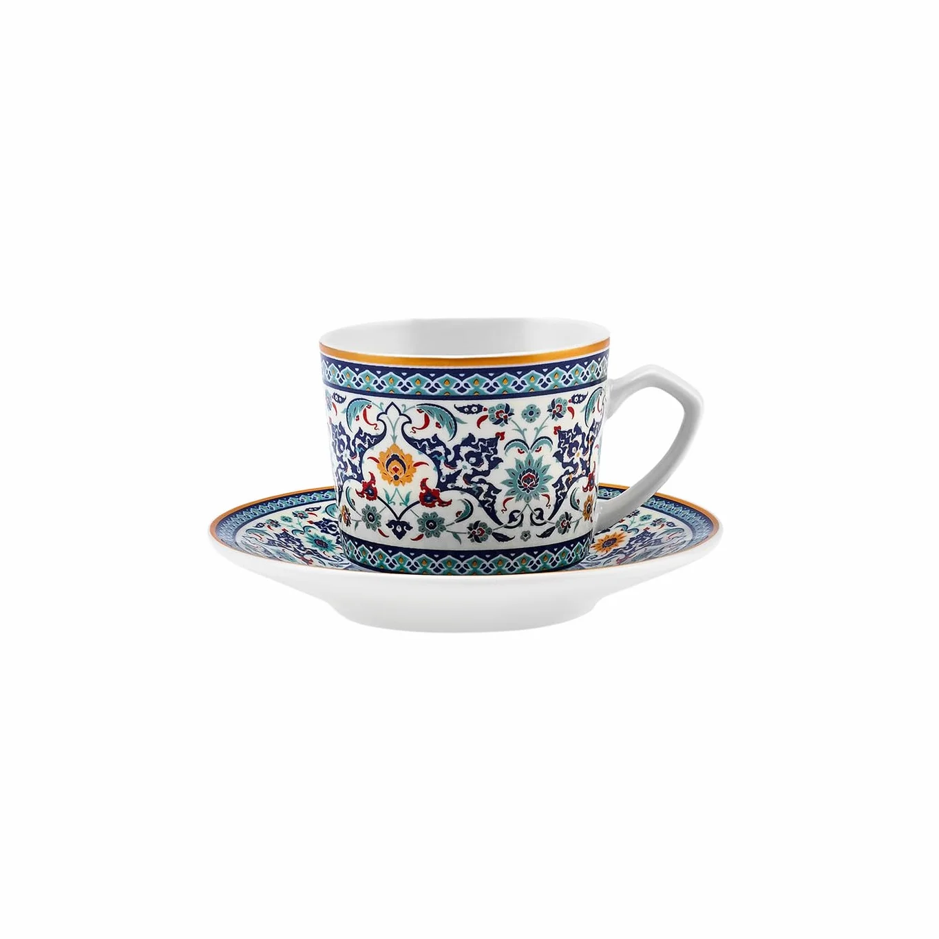 Karaca Beylerbeyi Porcelanowa turecka filiżanka do kawy, zestaw 6 sztuk, 12 sztuk, 80 ml, biały niebieski wielokolorowy