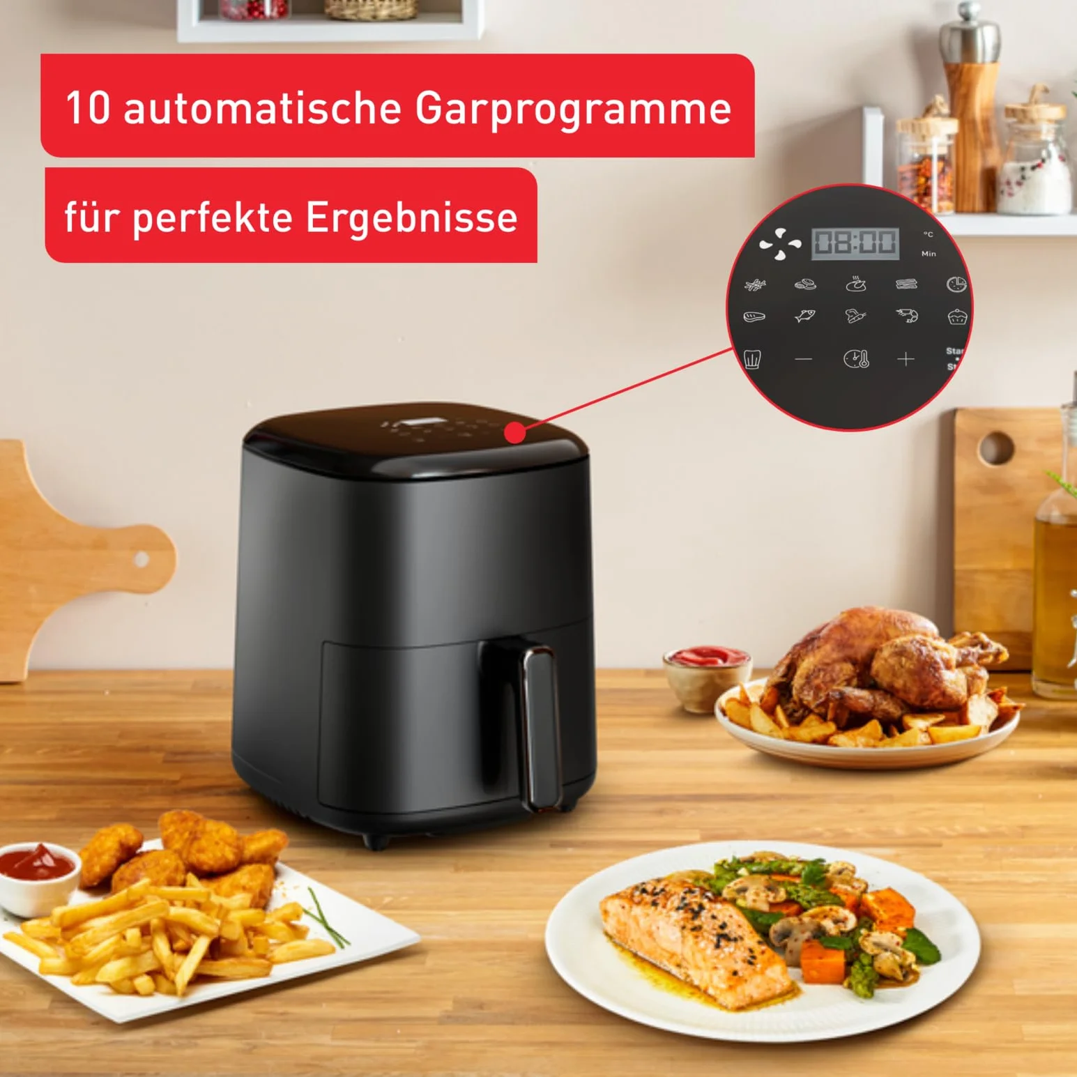 TEFAL EY2458 Easy Fry Max Frytkownica, 5 l, do 6 osób, 99% mniej tłuszczu, 10 automatycznych programów, cyfrowy ekran dotykowy, 70% mniej energii, zdrowe posiłki, części do mycia w zmywarce, czarna