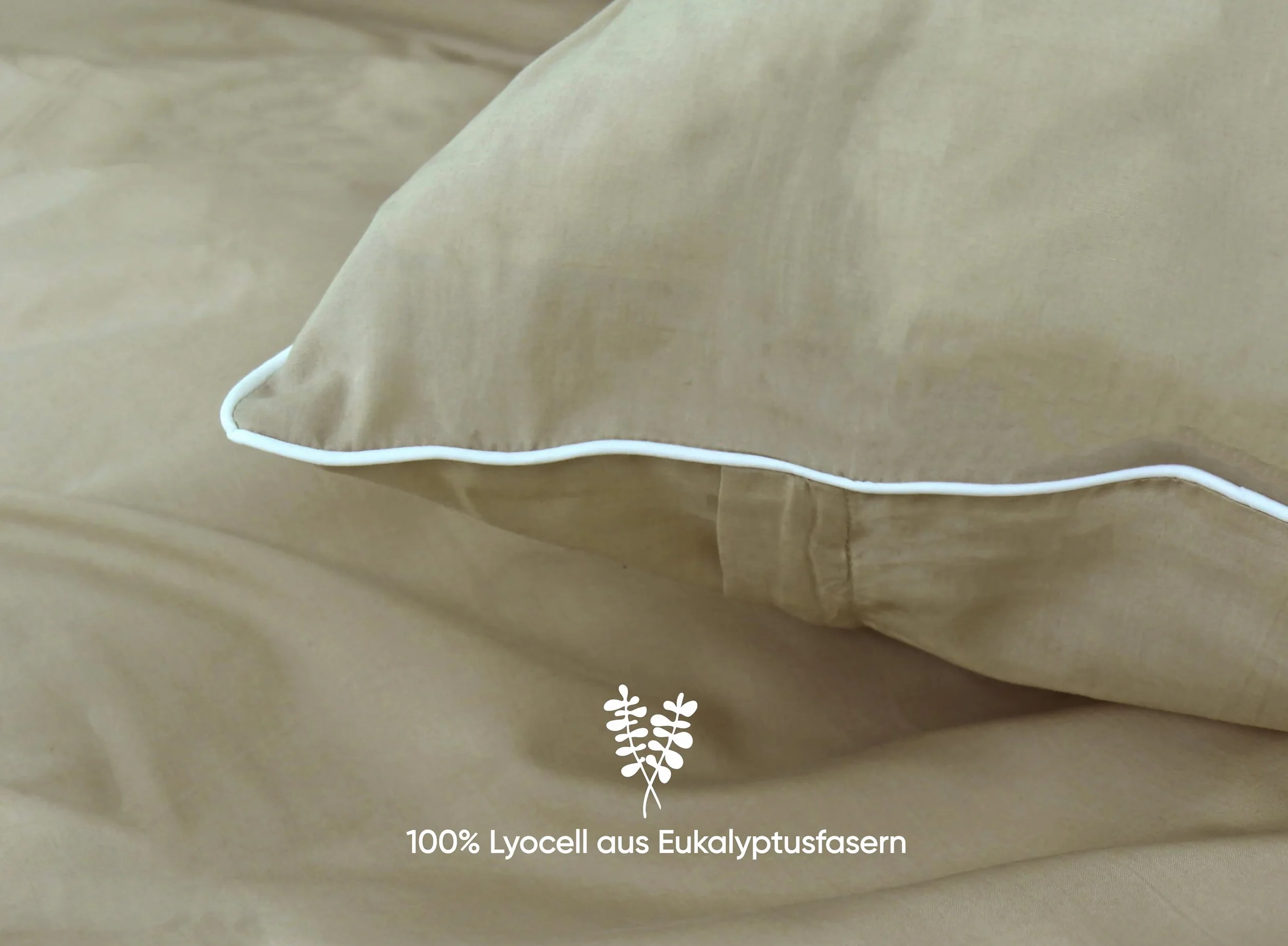 jilda-tex Luksusowa pościel premium z eukaliptusa, 100% Lyocell Tencel™ Piping, certyfikat wyjątkowo ekologiczna (beżowa, 2-częściowa. 135 x 200 cm/80 x 80 cm)