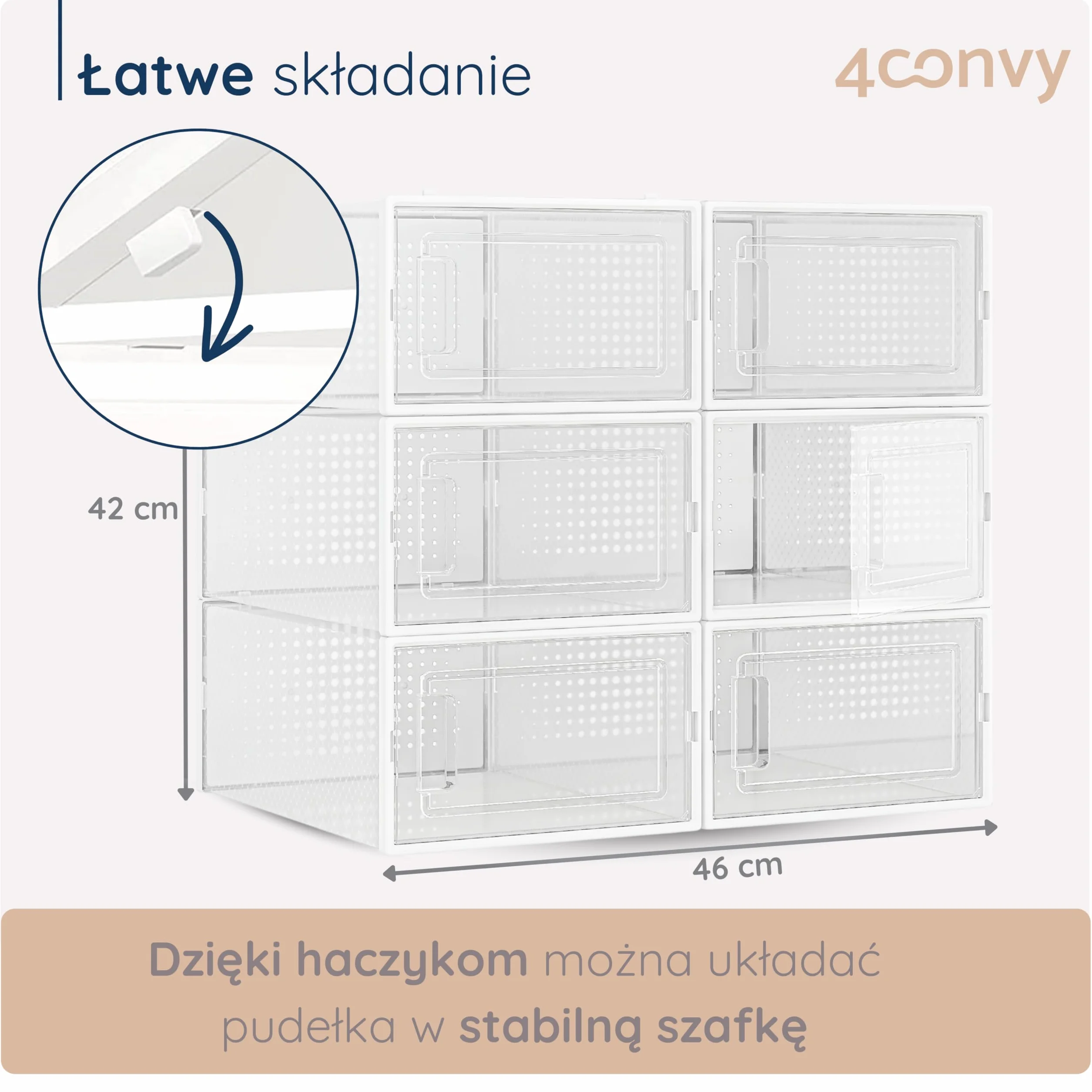 Składane pudełka na buty z możliwością układania w stos - trwałe pudełka do przechowywania butów - organizer na buty - plastikowe przezroczyste pudełka do garderoby sypialni przedpokoju 6 sztuk 4CONVY