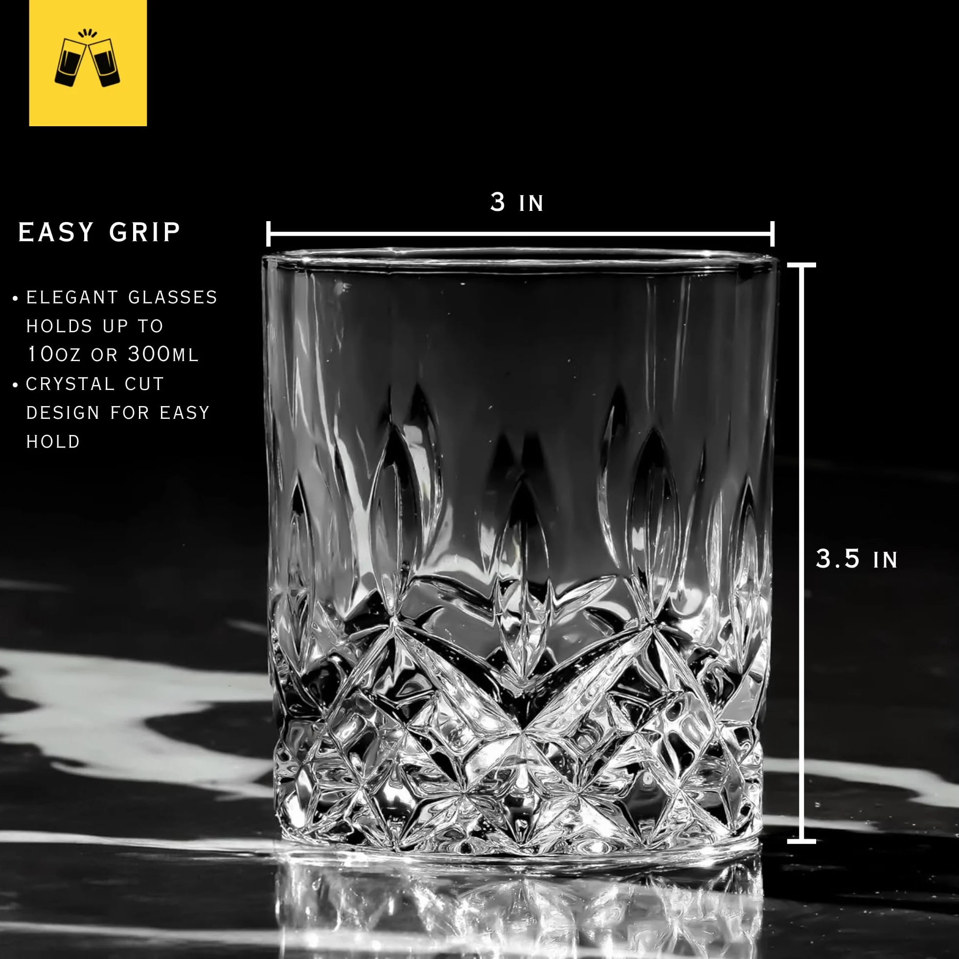 LEMONSODA Staromodne szklanki do whisky Crystal Cut – 290 ml ultra-przezroczysty wysokiej jakości bezołowiowy szklany kubek do picia burbona, szkockiej, koniaku, koktajli (zestaw 12 szt.) [2090]