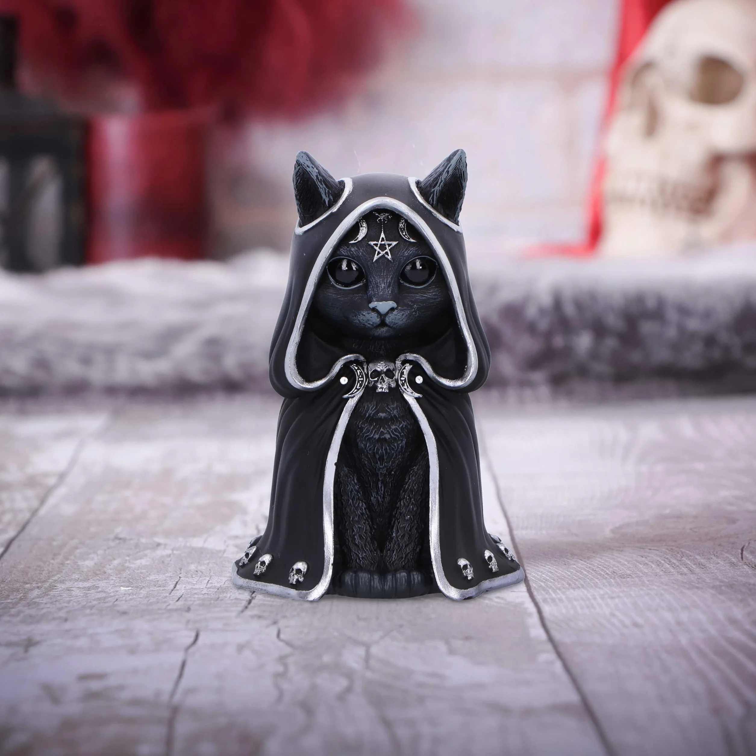 Nemesis Now Figurka Cult Cuties Zefur 10 cm, żywica, czarna, kolekcjonerska figurka Zefur Cult Cuties™, strasznie uroczy kot w płaszczu, straszny prezent dla kota, odlewana w najlepszej żywicy,