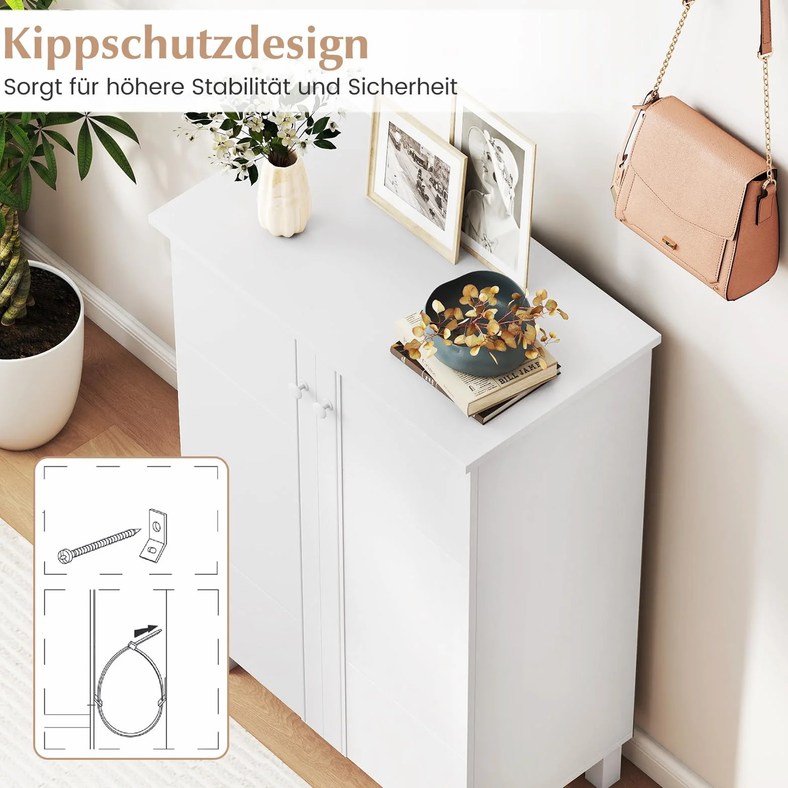 COSTWAY Szafka na buty 4-poziomowa drewniana biała 60x33,5x90 cm