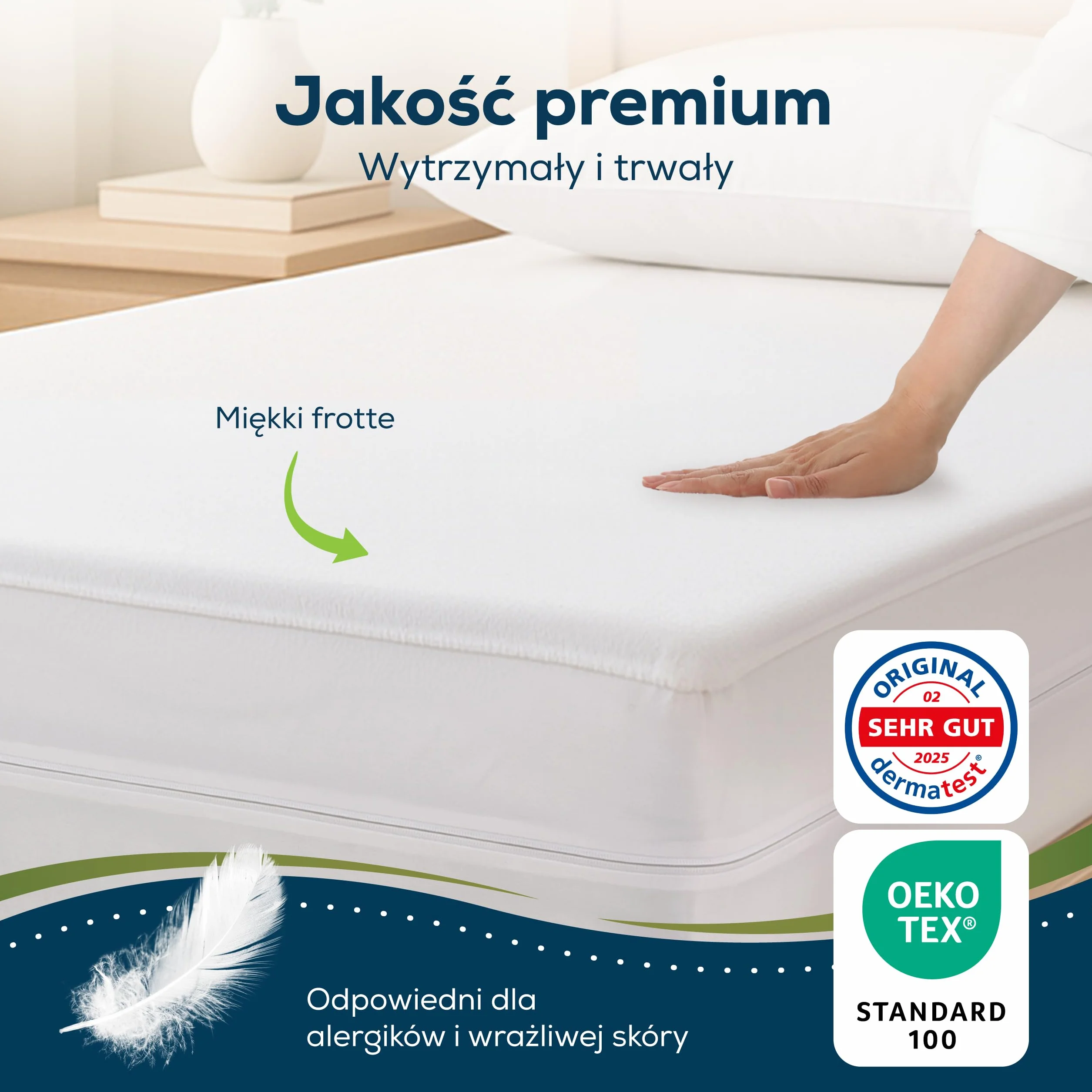 Sensalou Pokrowiec na Materac Wodoodporny i Antyalergiczny przeciw Roztoczom i Pluskwom, Ochraniacz Materaca dla Alergików, Miękka Frotte z Zamkiem (180 x 200 cm, 25 cm)