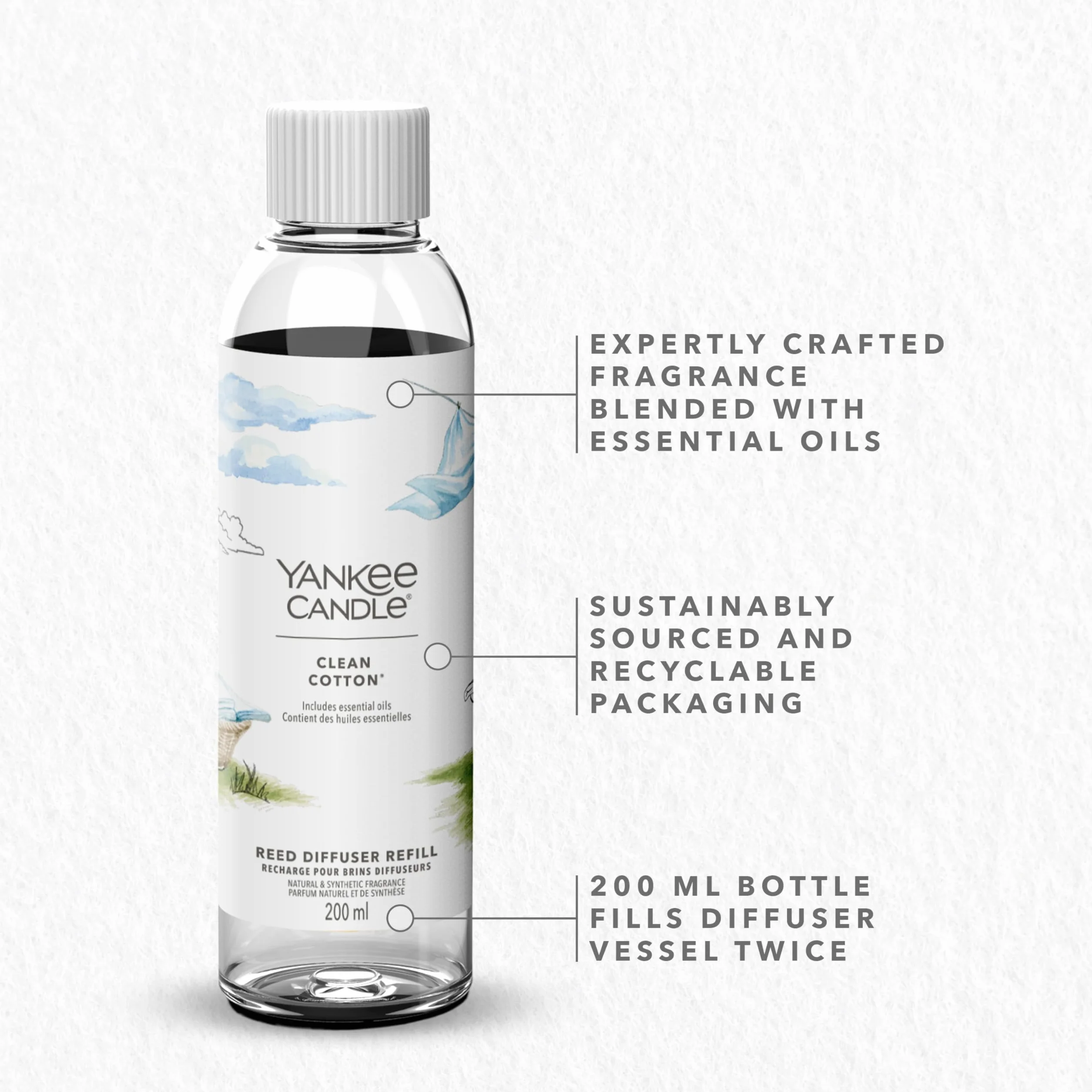Yankee Candle Wkład do dyfuzora trzcinowego Signature | Czysta bawełna | 200 ml | Zapach do 20 tygodni | Idealne prezenty dla kobiet
