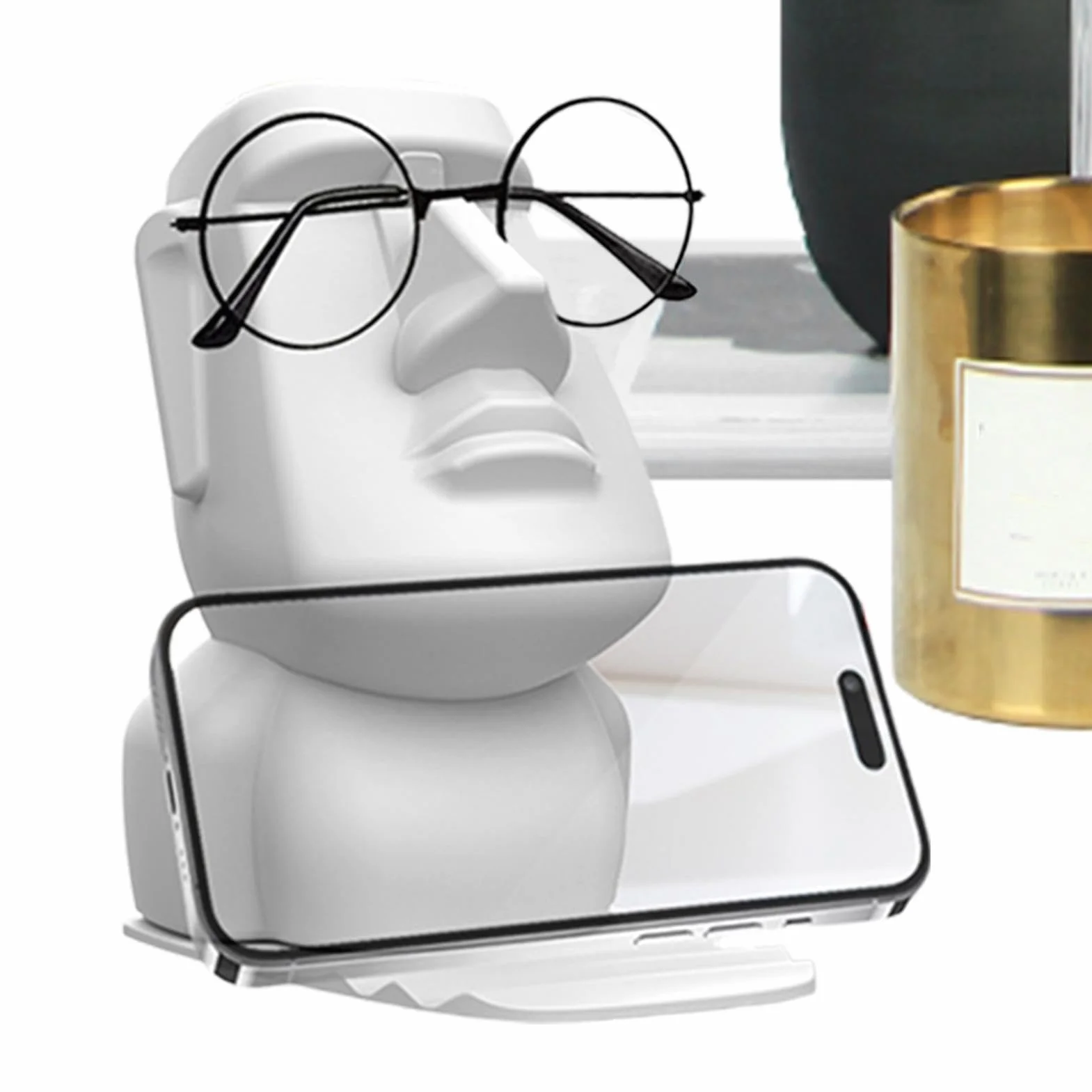 Easter Island Statue Glasses Holder Easter Island Head Eyeglass Stand, Unique Eyewear Display for Nightstand, Desktop, Home Displays Bookshelf Decoration, ABS