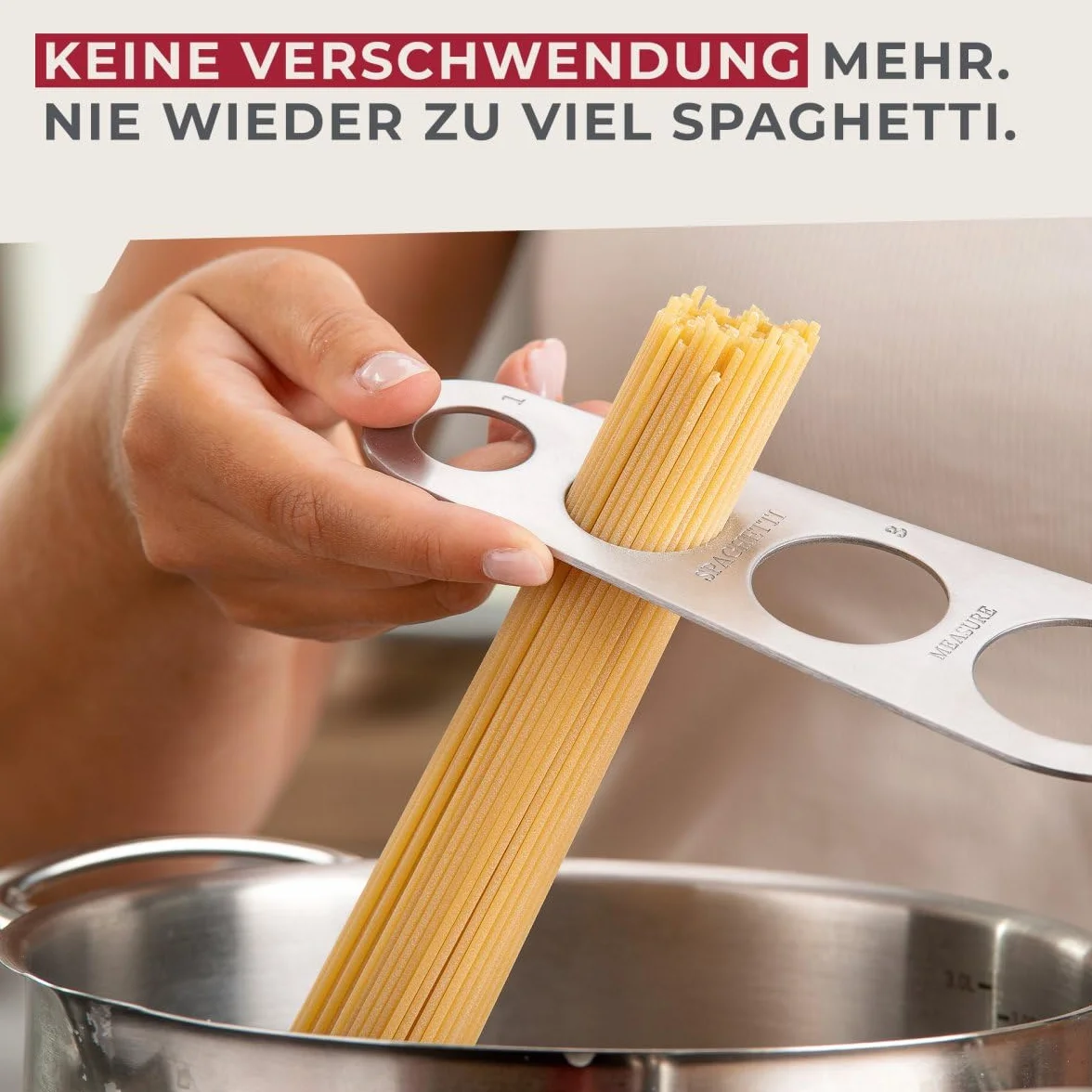 Fackelmann Miarka do spaghetti do makaronu (spaghetti) – dozownik makaronu dla maksymalnie 4 osób – łatwy pomiar ilości makaronu