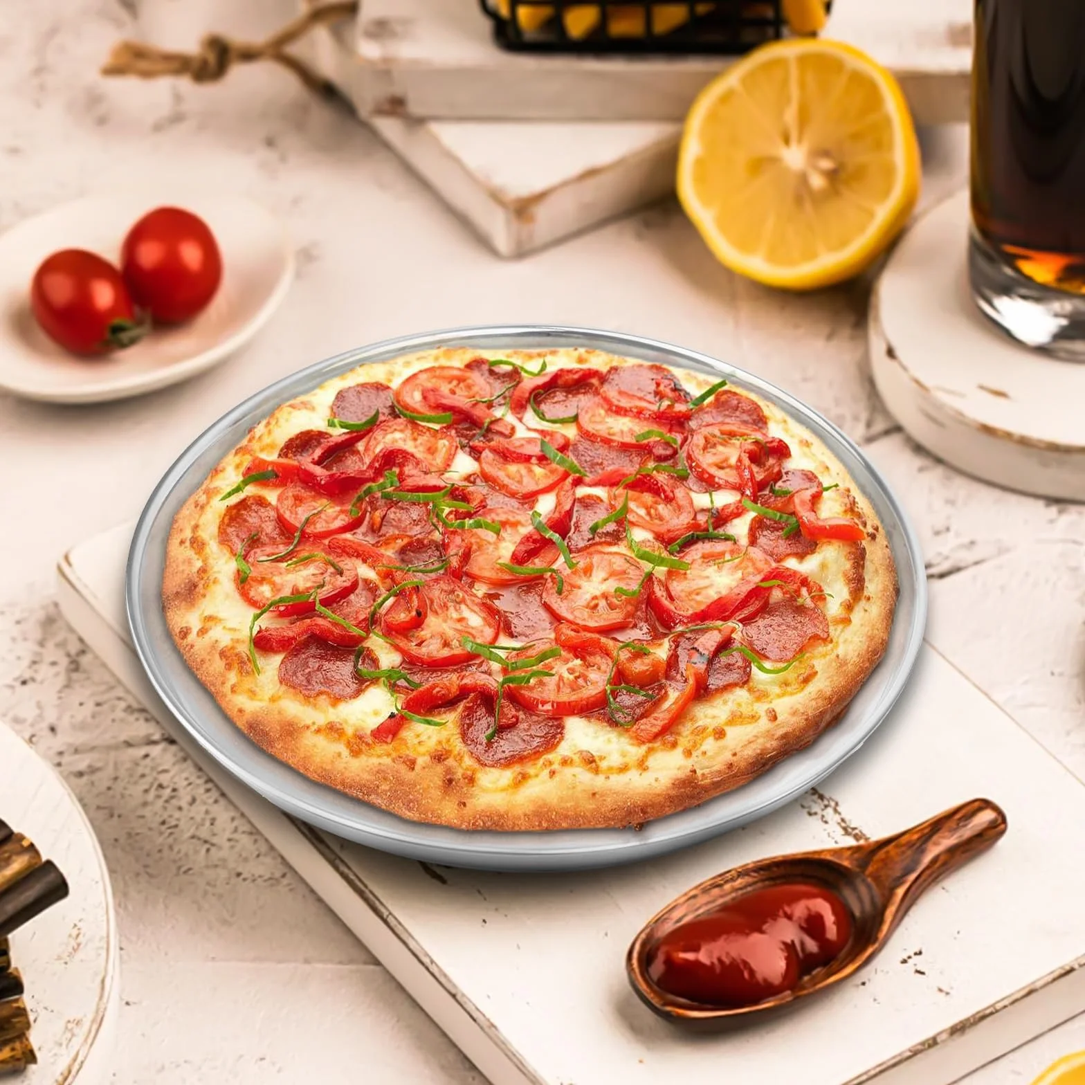 GOMETY 4 okrągłe blachy do pizzy w kolorze stali nierdzewnej, 30 cm, stal nierdzewna, zestaw do pieczenia pizzy, z powlekanej stali węglowej, blacha do pieczenia pizzy, zdrowa i nietoksyczna, łatwa do