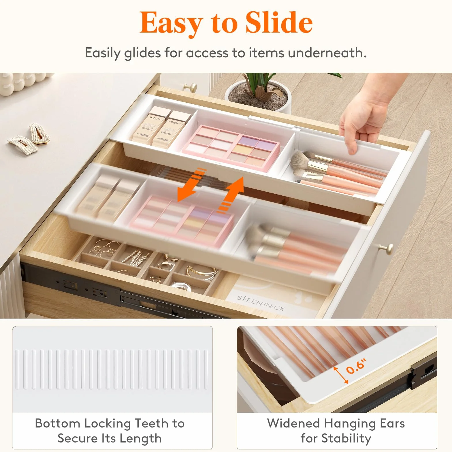 Lifewit Organizer do Szuflad Regulowany Separator 35,2–55,5 cm Plastikowy Biały