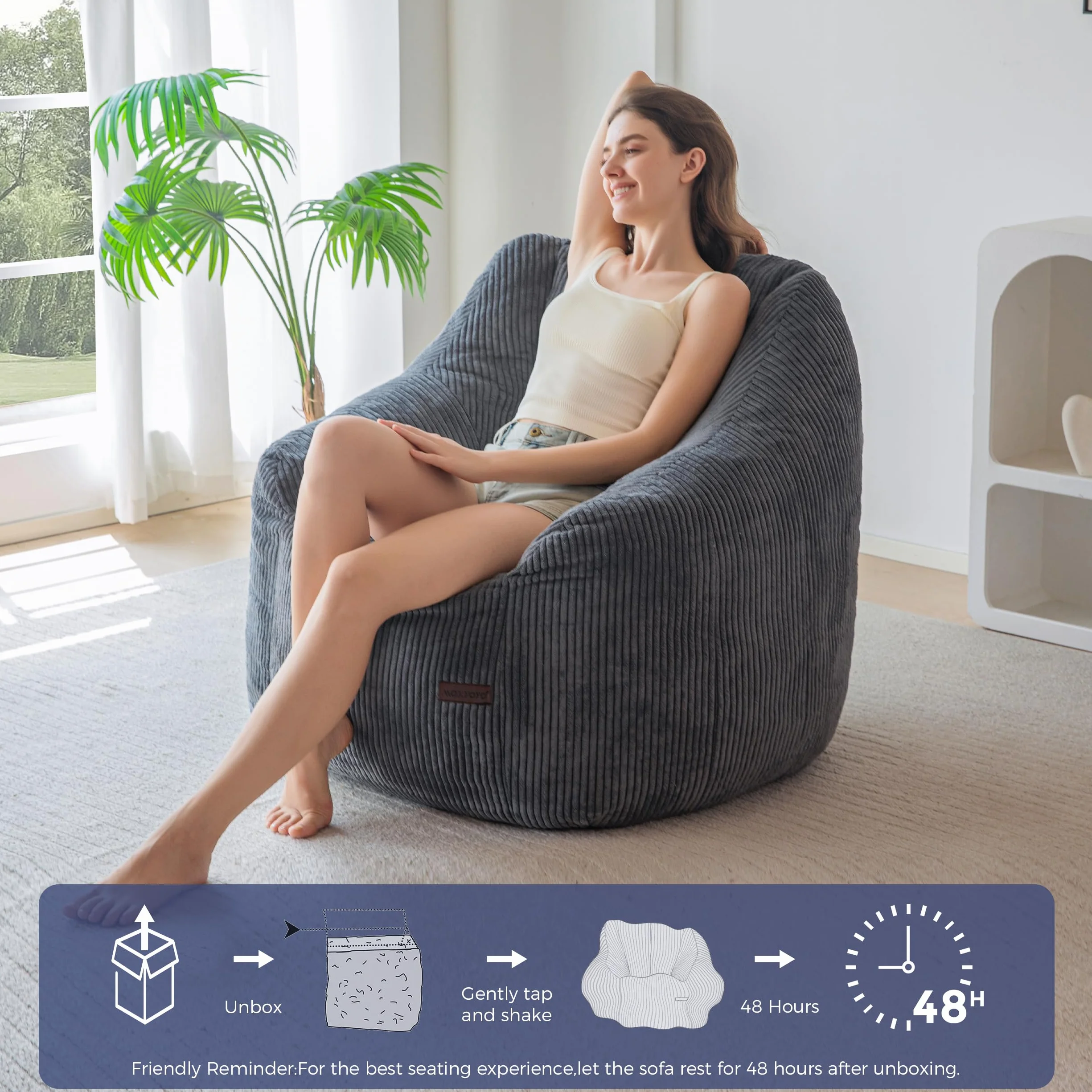 MAXYOYO Worek do siedzenia, sofa z wypełnieniem, przytulny fotel do salonu dla dorosłych i dzieci, wyściełana sofa podłogowa do sypialni, akademika i kącika do czytania