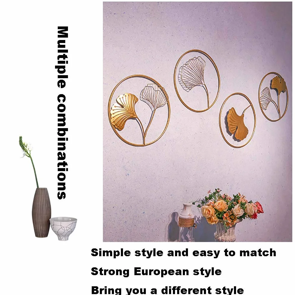 Jeden zestaw 3 sztuk Metalowy Wall Decor z okrągłym ramką, Golden Ginkgo Liście Rzeźba Artwork, Metal Wall Art Decor Dekoracje w domu
