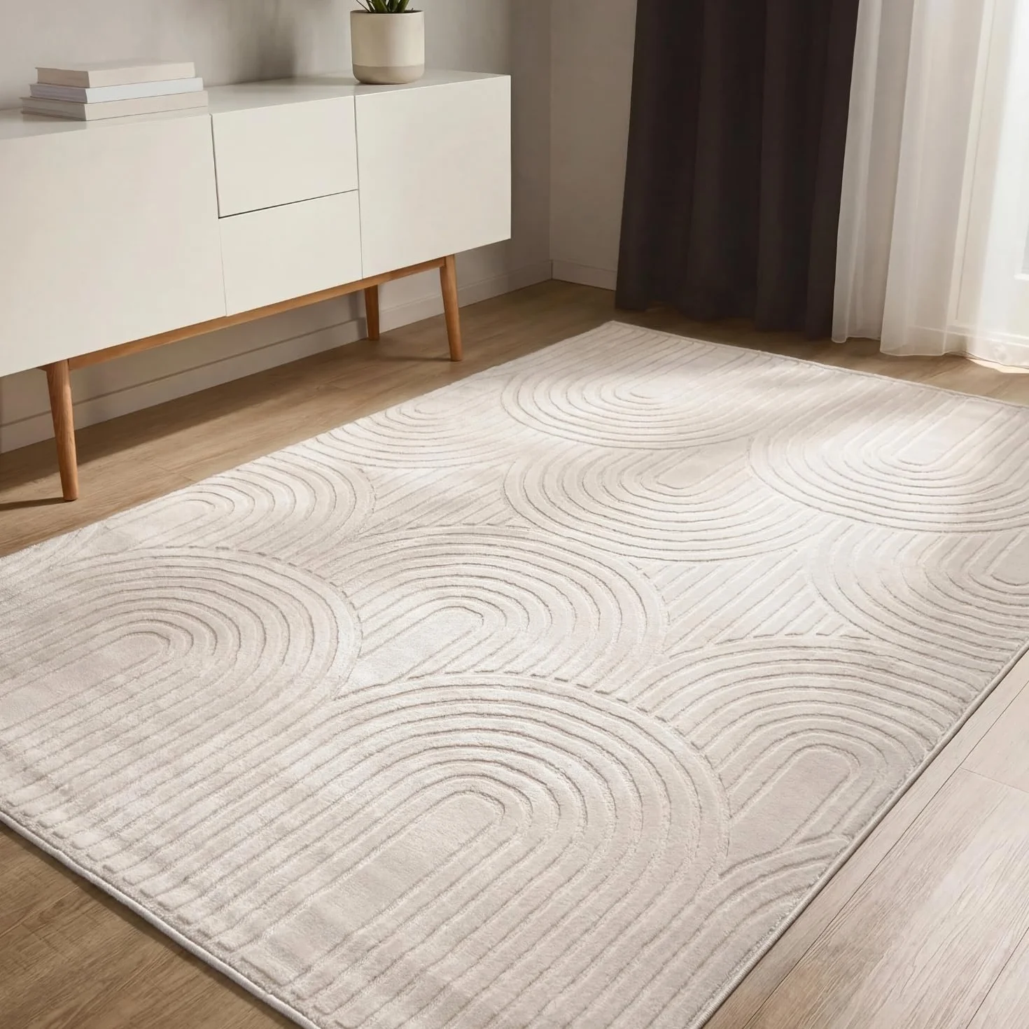 benuta Basic Dywan salon Claire - Kremowy 240x340 cm - Minimalistyczny geometryczny retro - Łatwy w czyszczeniu - Odpowiedni na ogrzewanie podłogowe