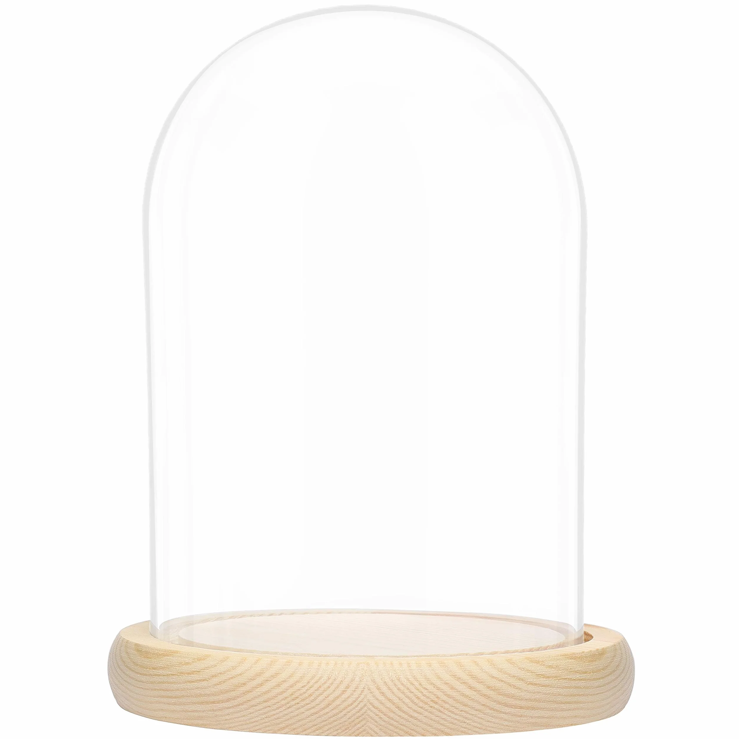 Belle Vous Szklany dzwonek z podstawą z naturalnego drewna - 20 cm - przezroczysty dekoracyjny szklany dzwonek z drewnianą tacą do świateł, dekoracji stołów, antyków