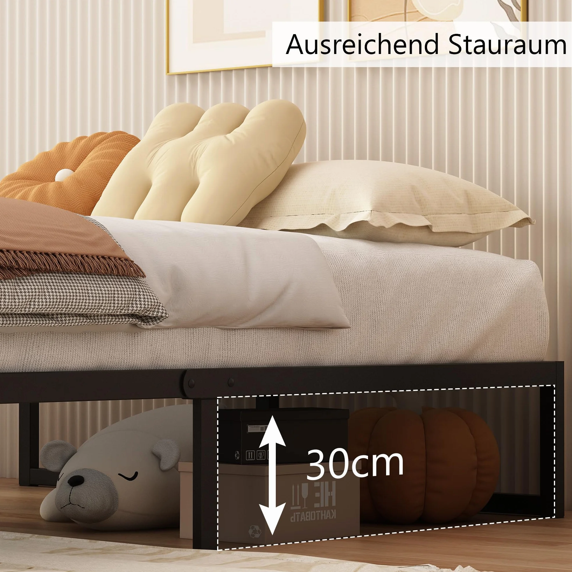 Yicensen Metalowe łóżko 90 x 200 cm ze stelażem metalowym, wysokość 35 cm, rama łóżka, łóżko pojedyncze, stabilny, łatwy montaż, czarne | Nośność 350 kg, wysokość 36 cm, cichy, łatwy montaż, nóżki antyderapants, czarne