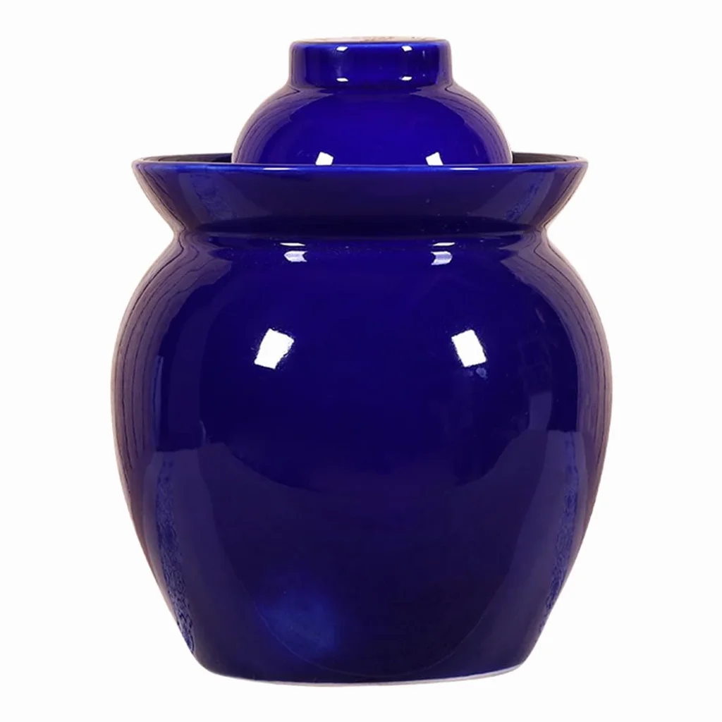 Ceramiczny słoik na ogórki z pokrywkami, tradycyjny chiński porcelanowy garnek na ogórki, ceramiczny garnek do fermentacji z pokrywką z uszczelką wodną, garnek do kiszenia kapusty(Niebieski-1,5 kg