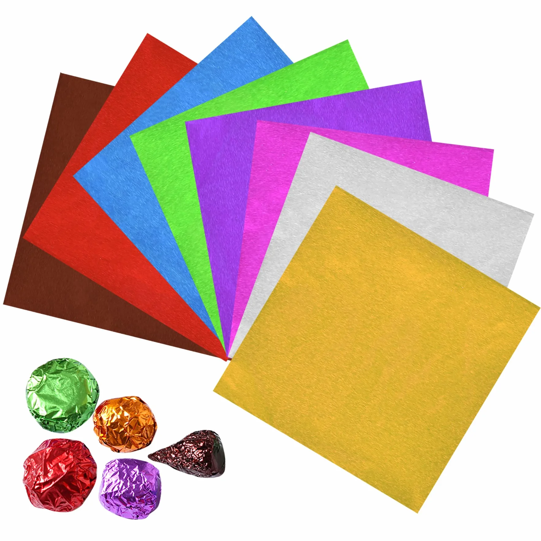Folia aluminiowa, opakowania na słodycze, czekoladę, jakość spożywcza, kwadratowa folia, papier do pakowania cukierków, do samodzielnego wykonania słodyczy i czekolady, 800 sztuk, 8 kolorów