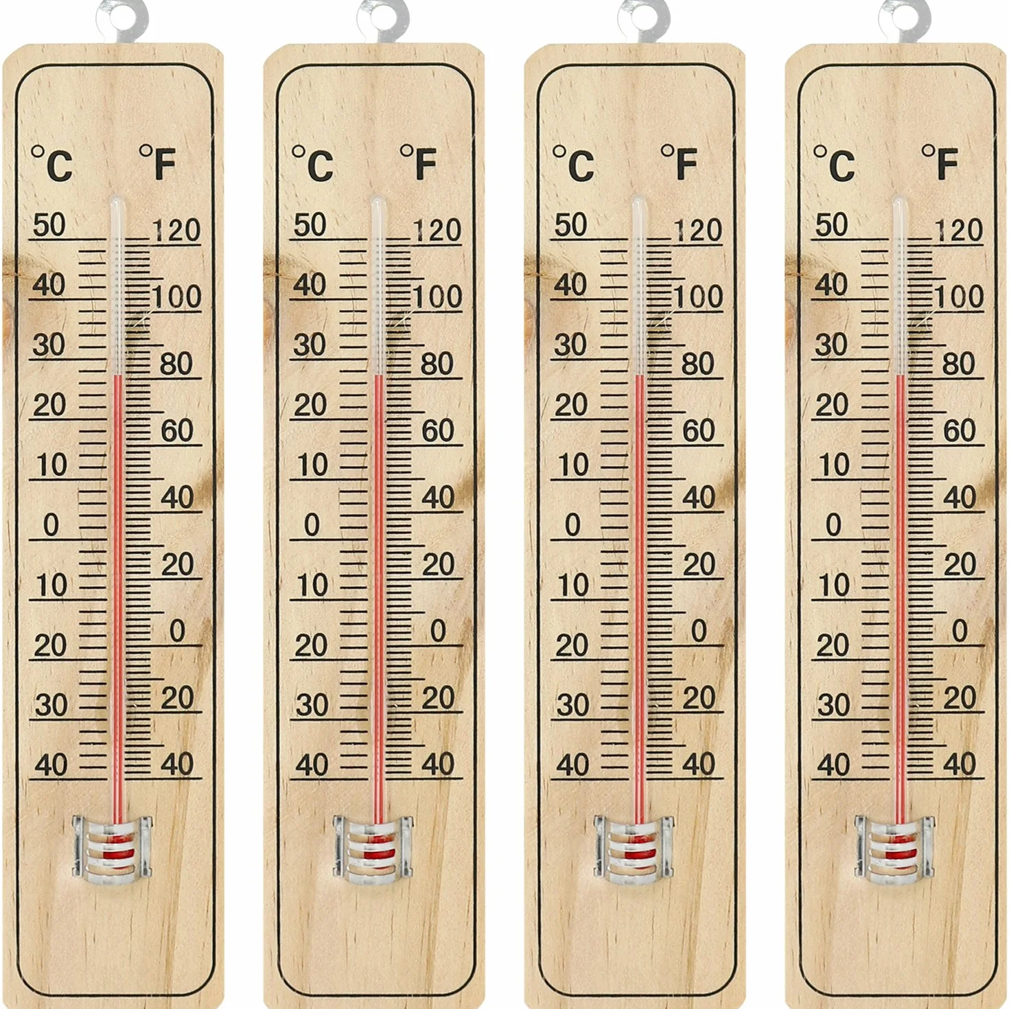 COM-FOUR® 4x Termometr - drewniany termometr do wnetrz - miernik temperatury ze skala w stopniach Celsjusza i Fahrenheita (04 sztuk - 21,9x4,8x0,6cm)