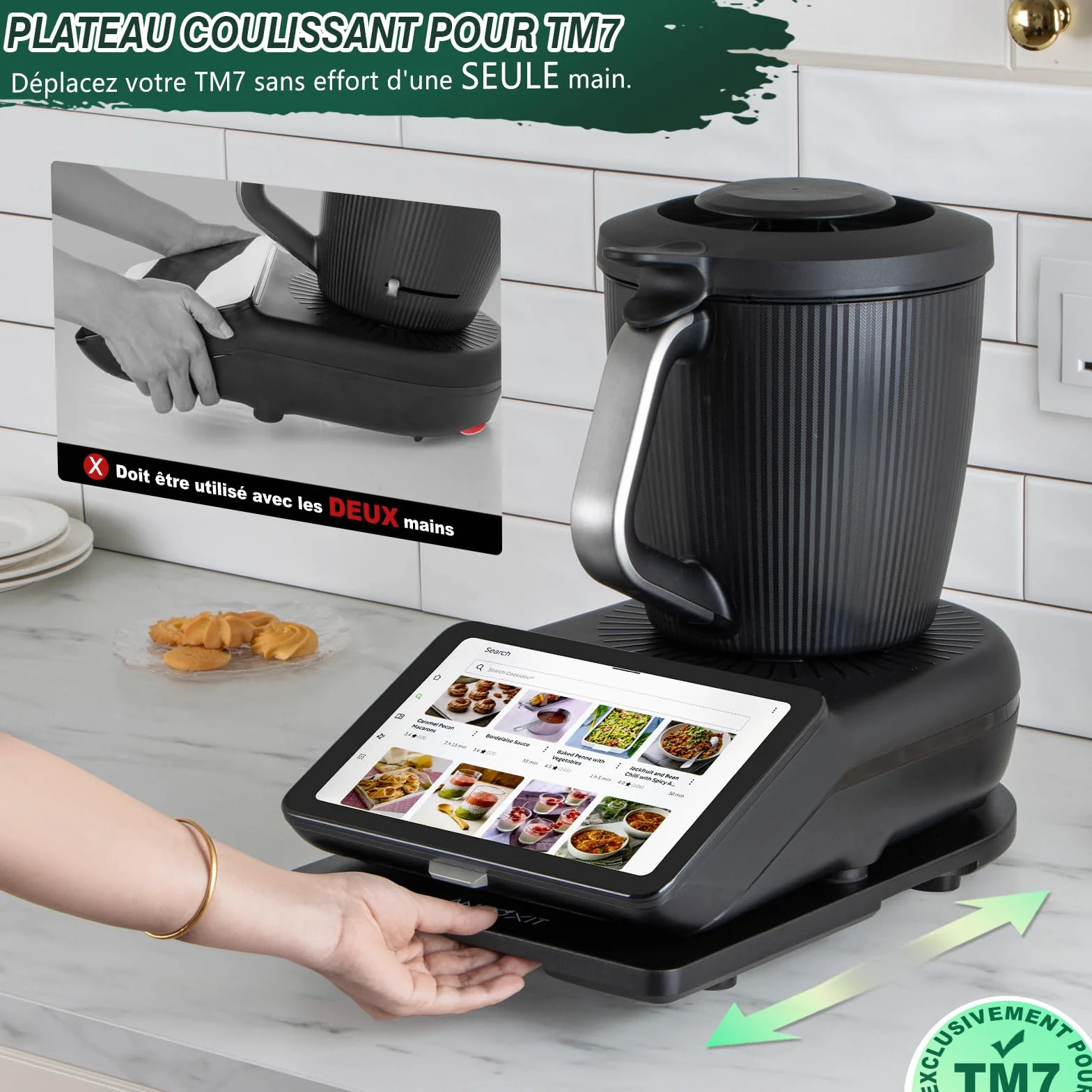 ANBOXIT Deska przesuwna TM7 do Thermomix, Deska do Thermomix z rolkami, Łatwa przesuwna bambusowa deska/slider - Czarny