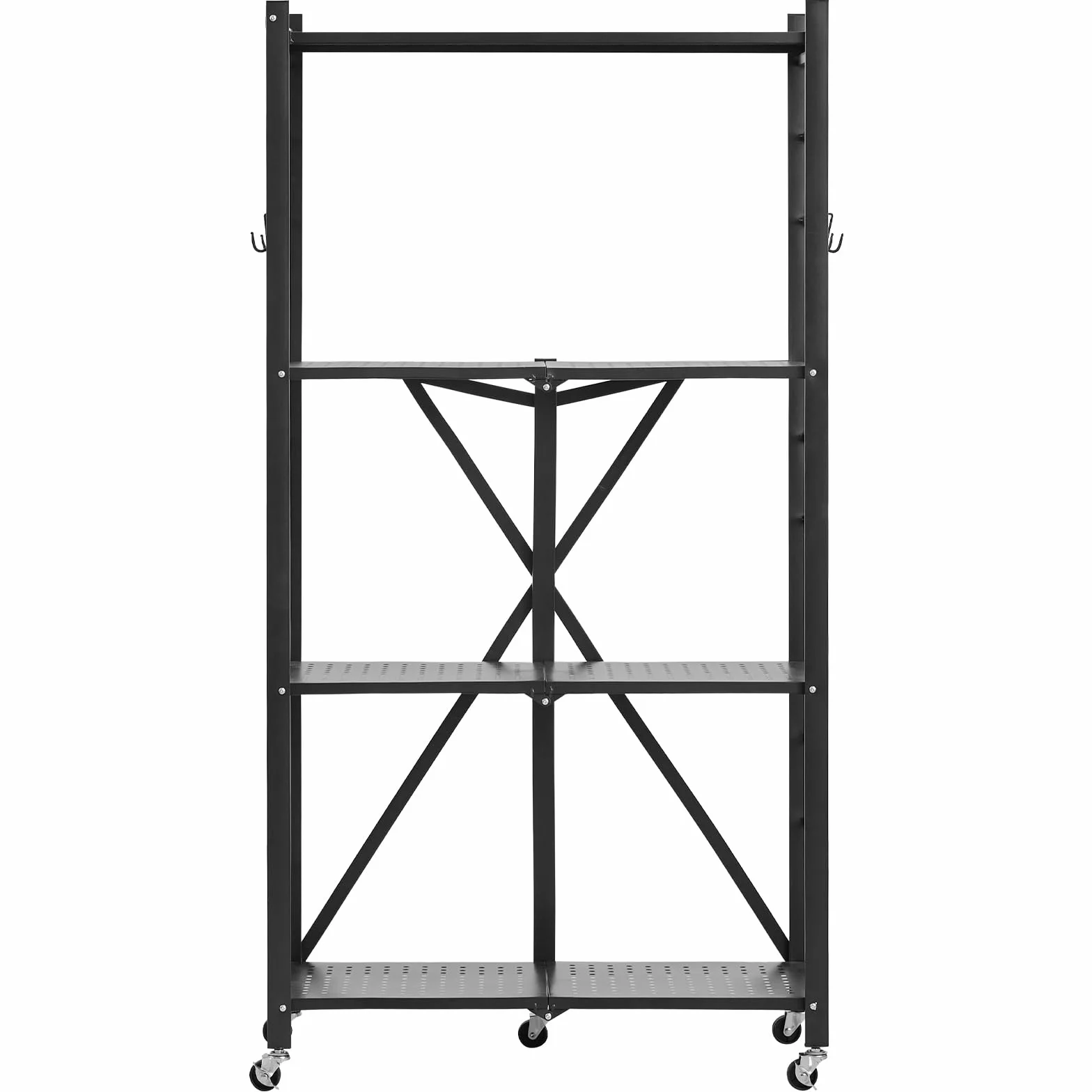 VEVOR 4-poziomowy składany regał do przechowywania, 61 szer. x 30 cm x 137 cm, składany, metalowy, wytrzymały, bez montażu, organizer z 5 kółkami i 4 haczykami, do spiżarni, kuchni, garażu, piwnicy