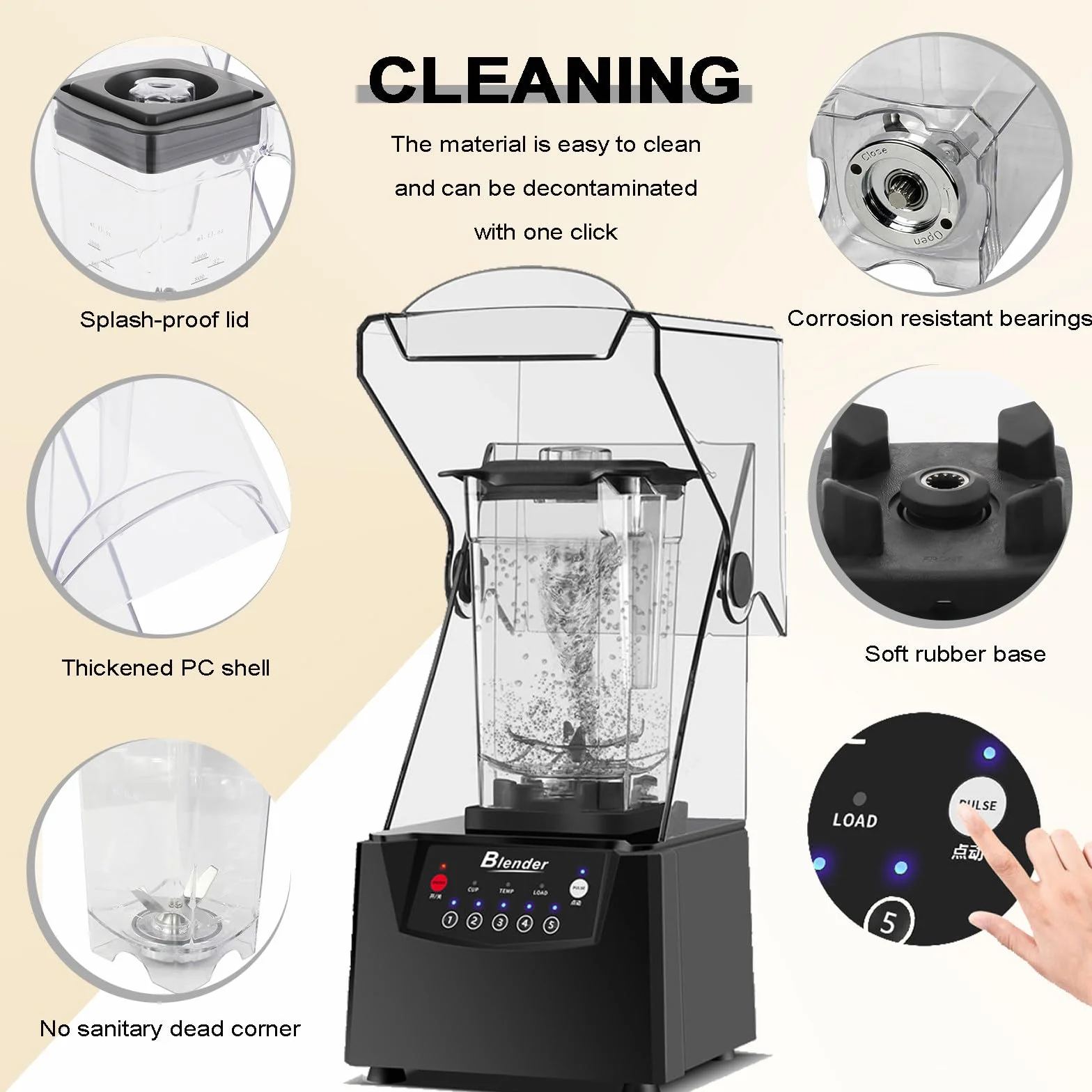 Profesjonalny Blender Do Smoothie Z Obudową Dźwiękoszczelną,Z Samoczyszczącym Systemem Ostrzy 4d Do Kruszenia Lodu, Koktajli I Puree,Konstrukcja Z Otworem Wlotowym, Idealny Do Sklepu I Użytku Domowego