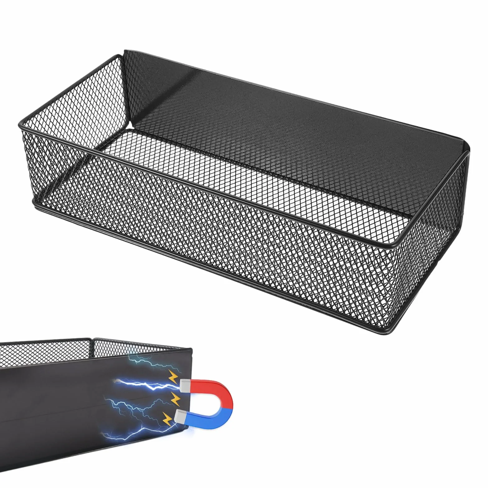 Magnetyczna półka na lodówkę organizer kuchenny bez otworów magnetyczny uchwyt na przyprawy czarny 27 x 12 x 7,5 cm, nośność 7,5 kg