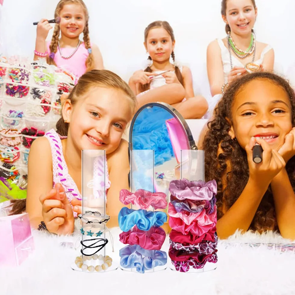 2 sztuki akrylowych uchwytów do scrunchie, przezroczyste organizery do scrunchie, pionowa biżuteria, bransoletka, gumki do włosów, uchwyt na akcesoria dla kobiet, nastolatków, dziewcząt, prezent