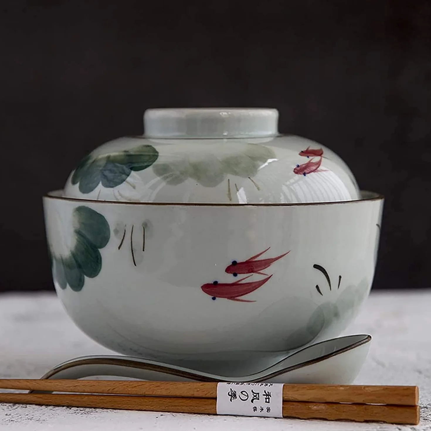 CFWSHJ Kreatywna miska sztućce kuchenne miska śniadaniowa na płatki zbożowe miska ceramiczna z pokrywką duża miska na sałatkę na mleko ceramiczna miska na zupę miska na makaron błyskawiczny z pokrywką