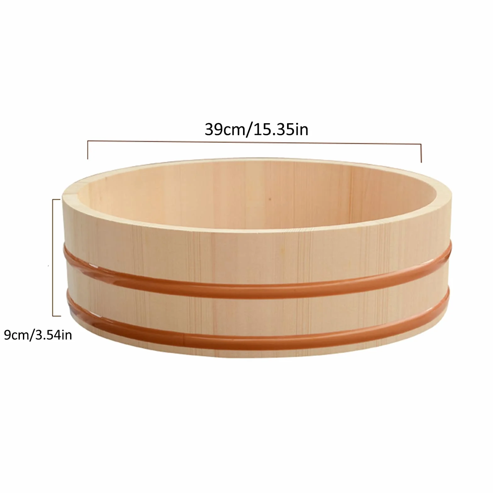 AIZYR Ręcznie wykonana miska do mieszania ryżu Hangiri Sushi Oke - japońska drewniana wanna do mieszania ryżu z łopatką do robienia sushi i mieszania ryżu sushi, 39 cm / 15,3 cala