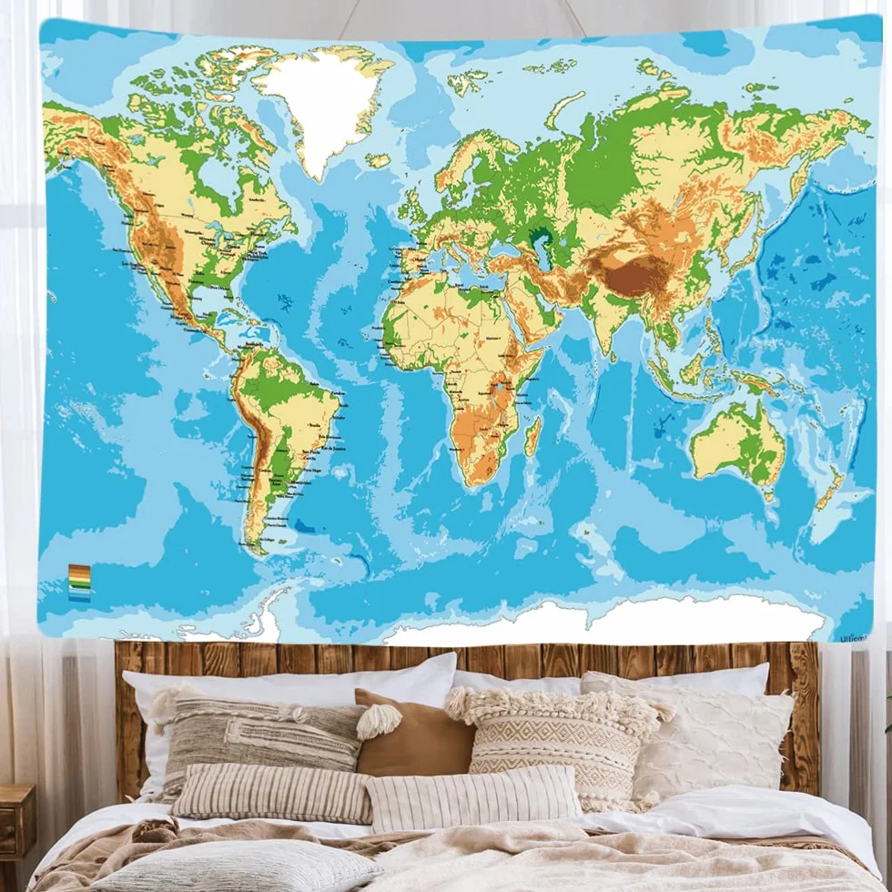 Ulticool - Mapa świata Dekoracja ścienna - Dywan ścienny - 200x150 cm - Duży gobelin - Dekoracja plakatowa - Dekoracja - Sukienka - Tkanina - Malarstwo - Malarstwo
