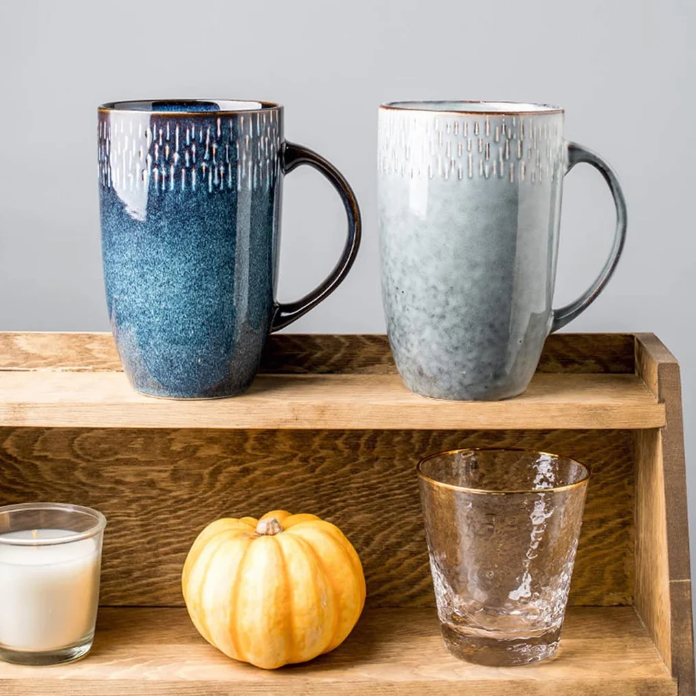 Duży kubek do kawy, wykwintne retro ceramiczne kubki do kawy kubki na mleko porcelanowa filiżanka do herbaty piękny prezent urodzinowy dla przyjaciół / członków rodziny, nadaje się do zmywarki i kuchenki mikrofalowej G