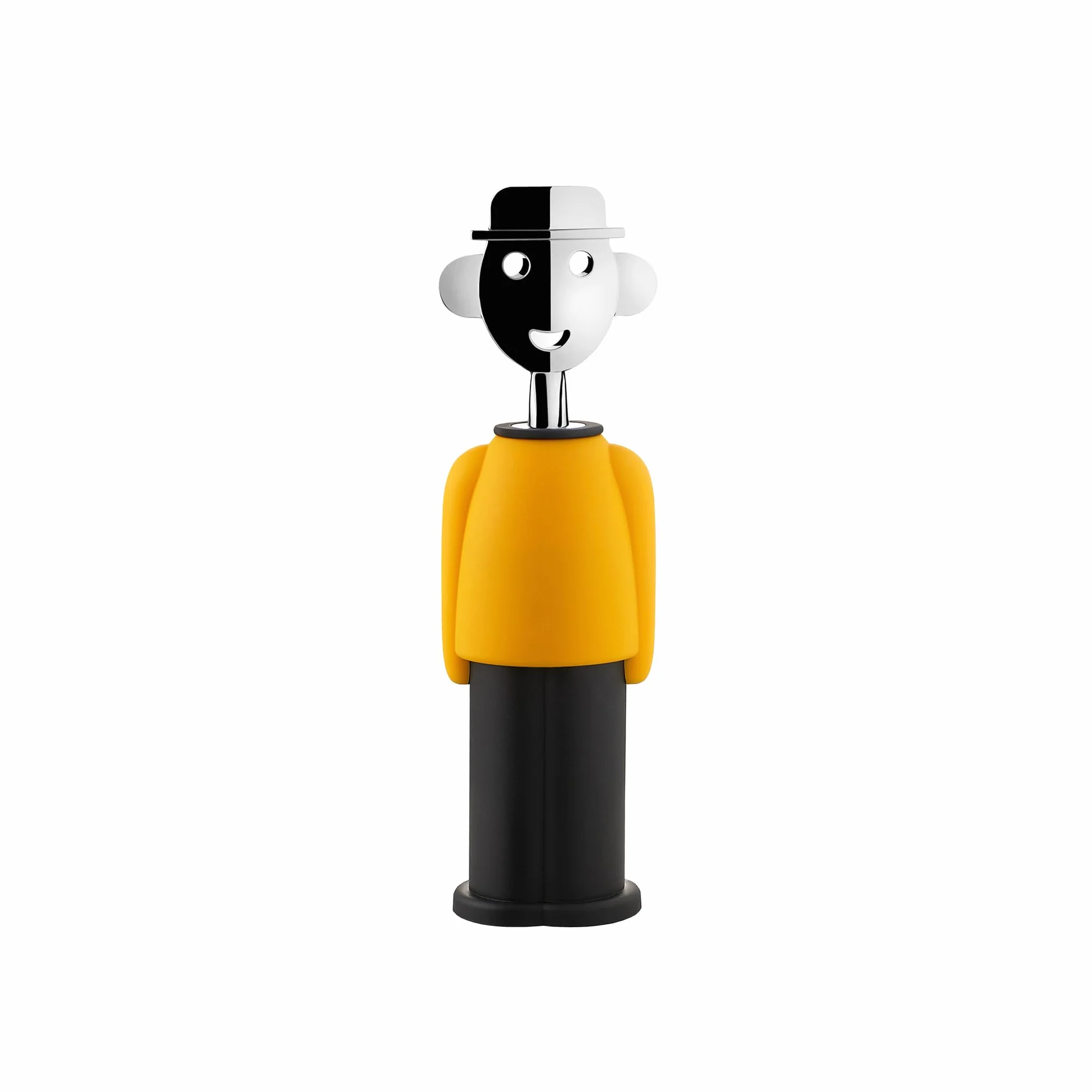 Alessi Alessandro M. AM23 YB – designerski korkociąg, z żywicy termoplastycznej, chromowany zamak, żółty i czarny