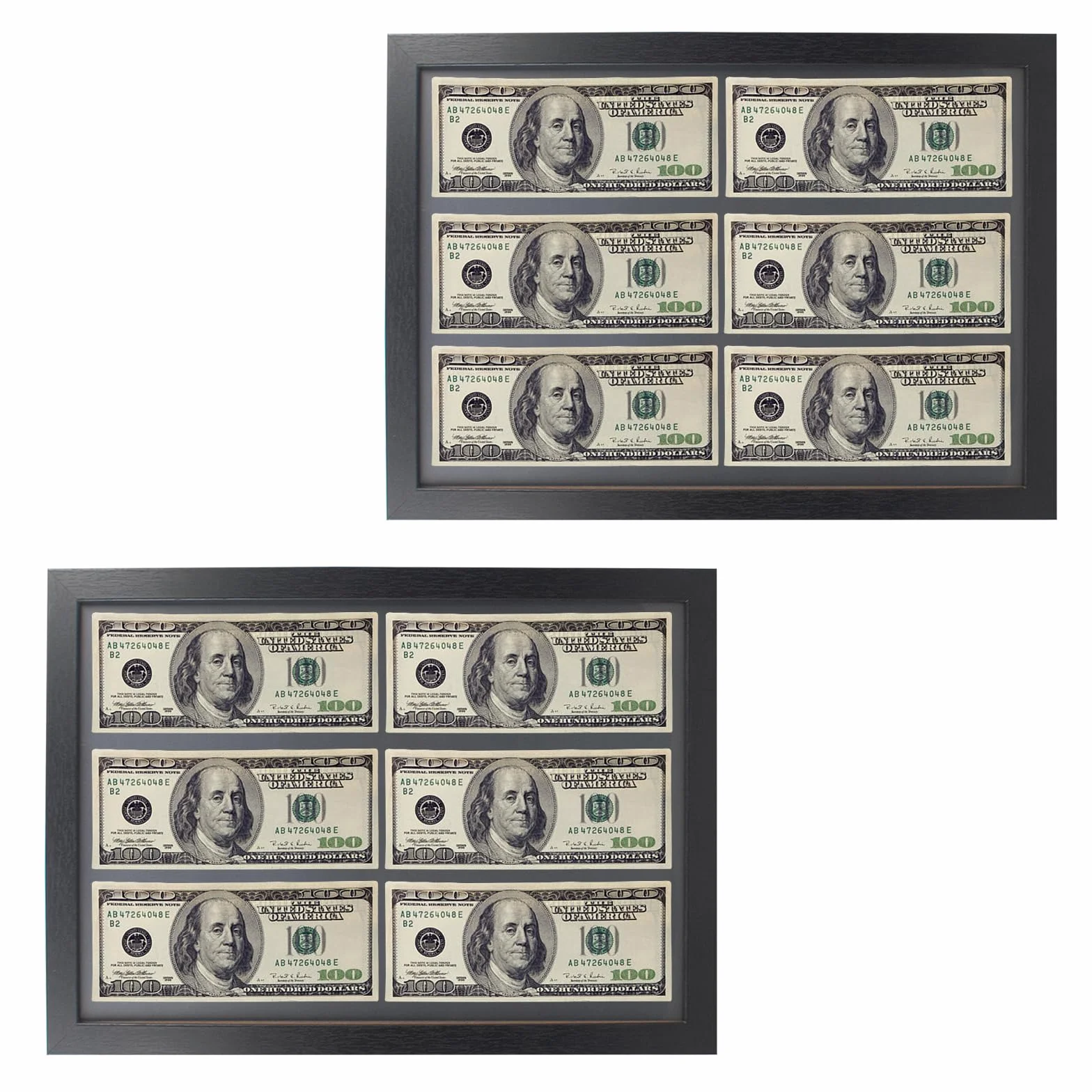 2-częściowy zestaw drewnianych ramek na banknoty dolara (41 x 29,5 cm) – ramka na wiele obrazów do montażu na ścianie lub ze stojakiem stołowym, kolor czarny