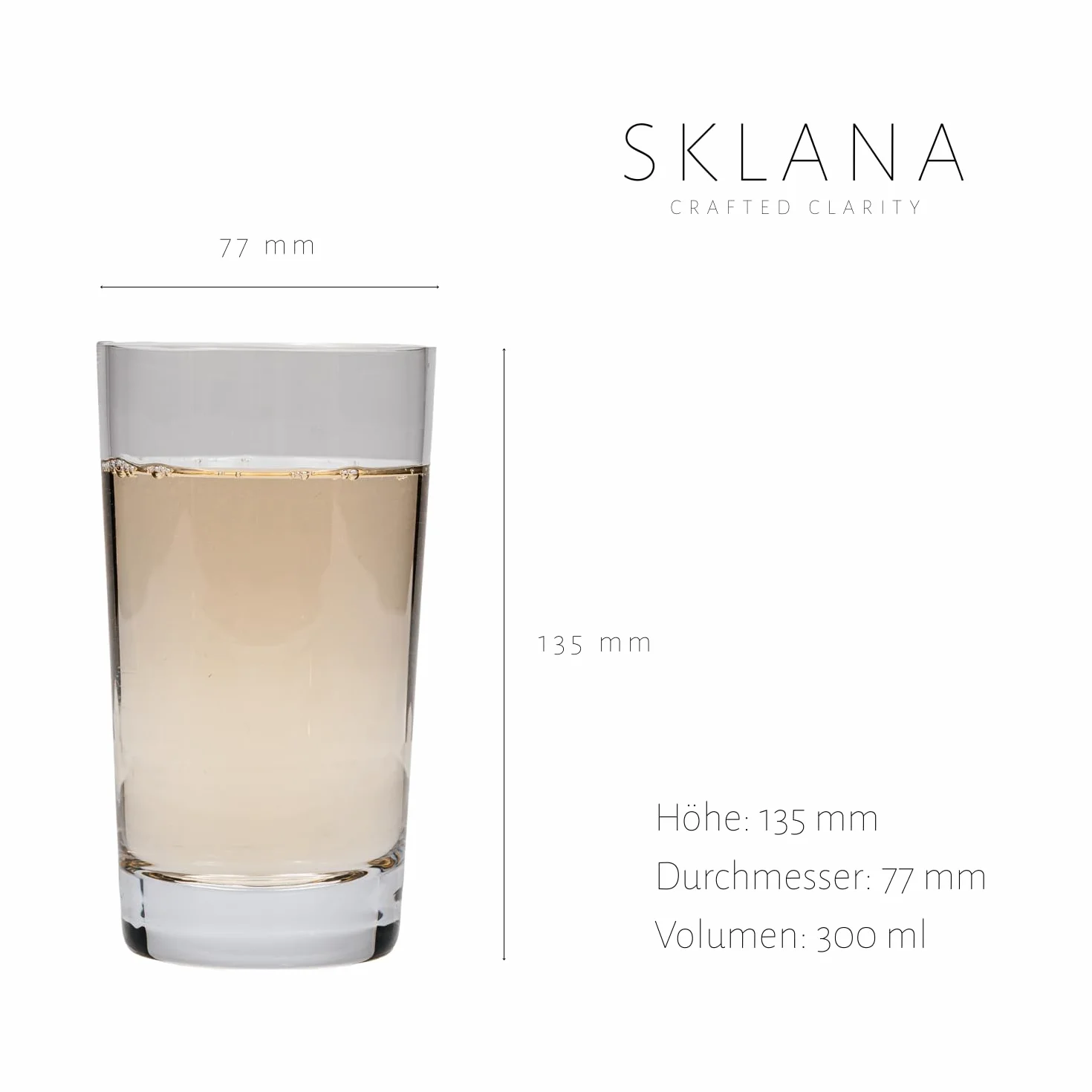 Szklanki wysokie 300 ml - zestaw 6 sztuk - ręczne szkło kryształowe premium, smukłe szklanki do wody, soków i drinków
