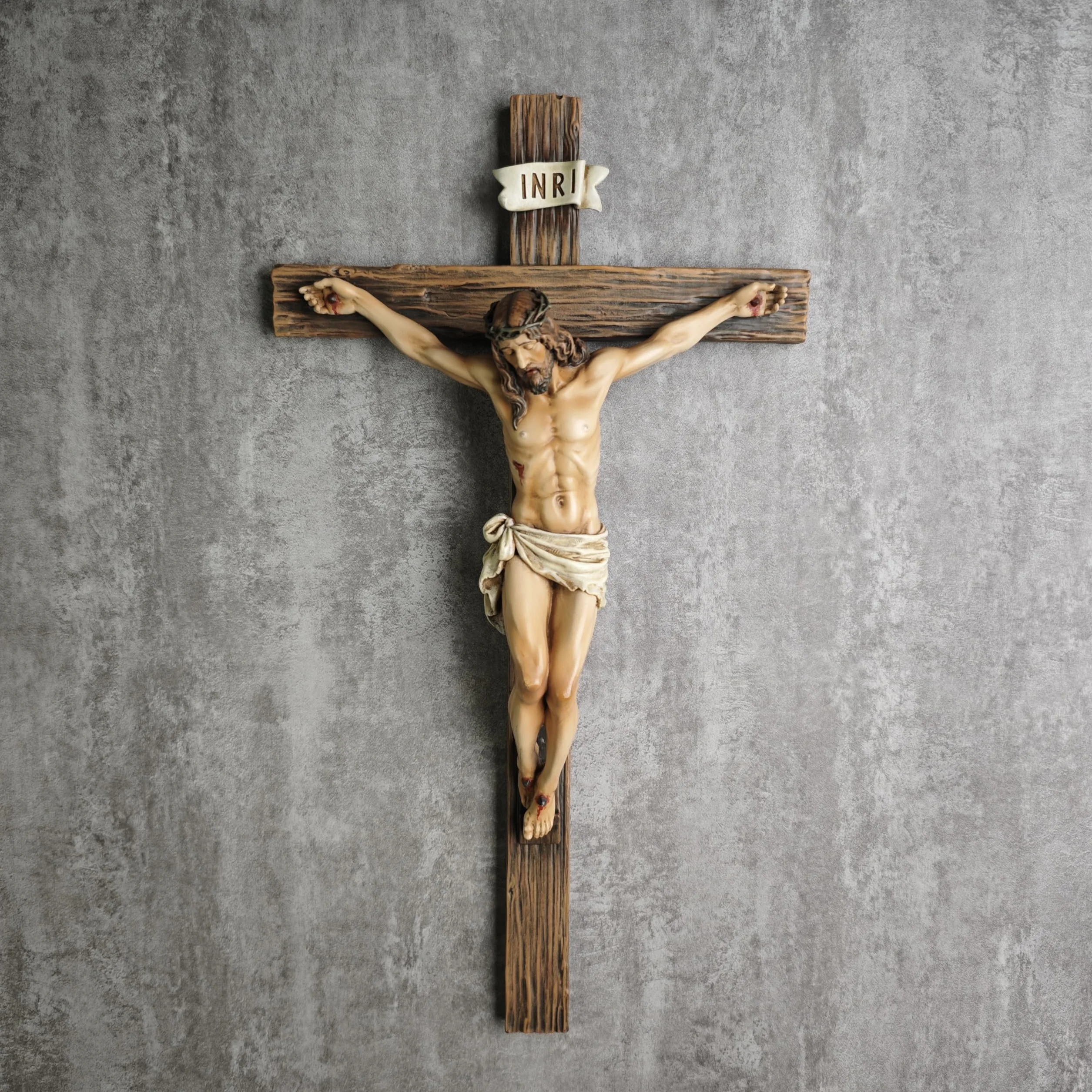 BC Katolicki Krzyż Ścienny, Inspirujący Wystrój Domu Jezusa Chrystusa, religijny pobożny prezent, 35 cm, renesansowa rzeźba, ręcznie wykonana przez Buildclassic