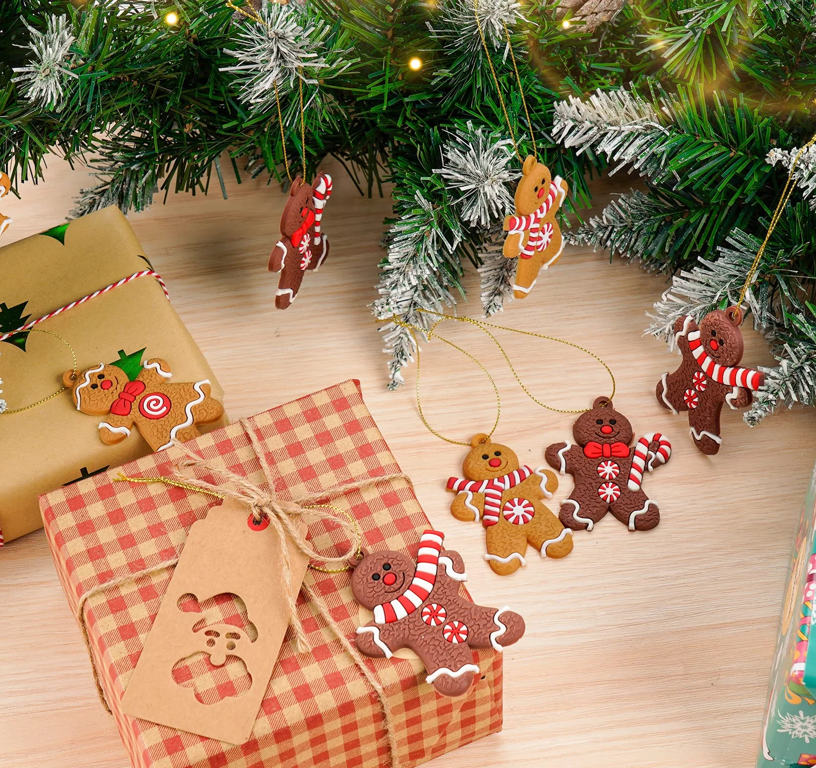 ilauke Świąteczne ozdoby choinkowe, 20 sztuk ozdób choinkowych k ludzik z piernika zawieszki ornament z 24 sznurkami, wiszące figurki piernikowe do ozdób choinkowych
