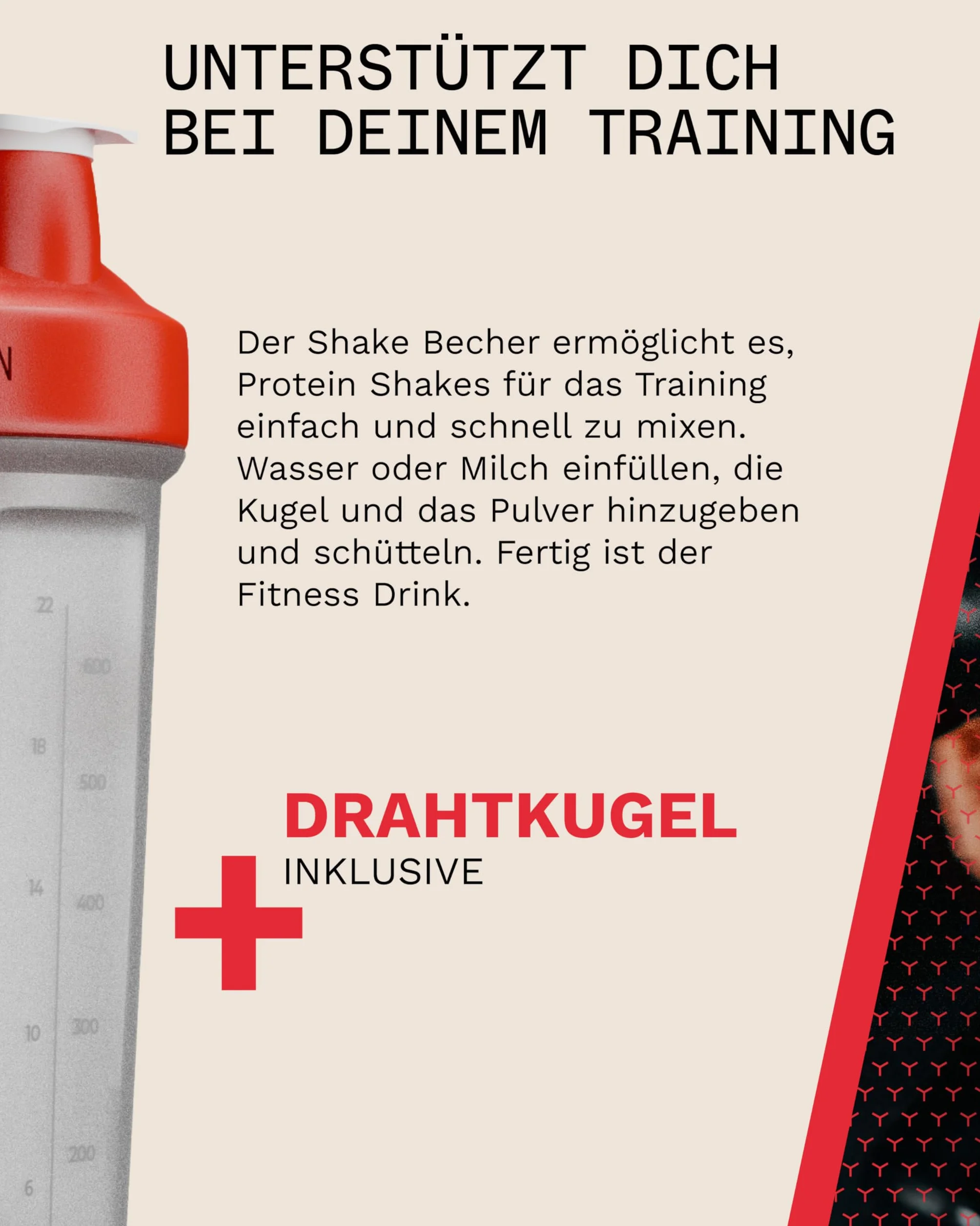 PhD Nutrition Mixball Shaker Shaker do koktajli proteinowych, trzepaczka druciana, czerwona pokrywka bez kapania, przezroczysty kolor, 600 ml