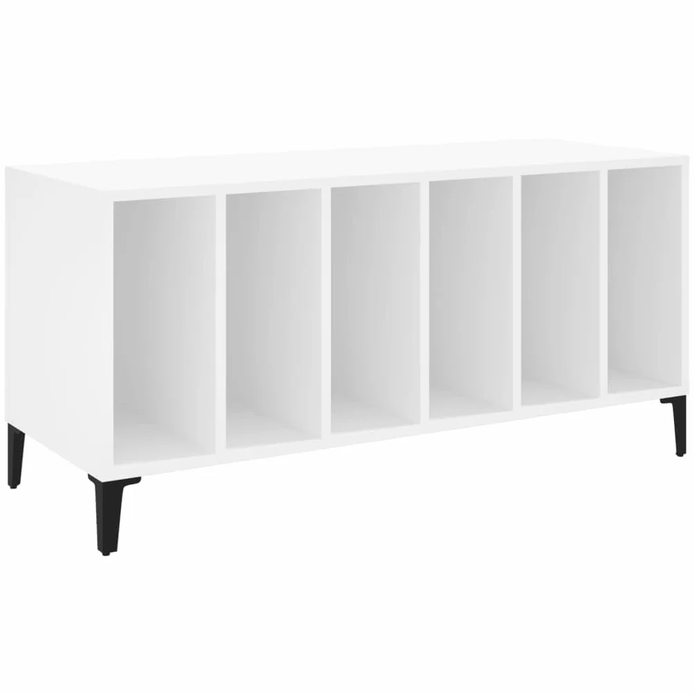 Szafka panelowa biała 100 x 38 x 48 cm, wytrzymały materiał drewnopochodny, winylowa szafka do przechowywania z metalowymi nogami, idealna do płyt winylowych, uniwersalna szafka pomocnicza w
