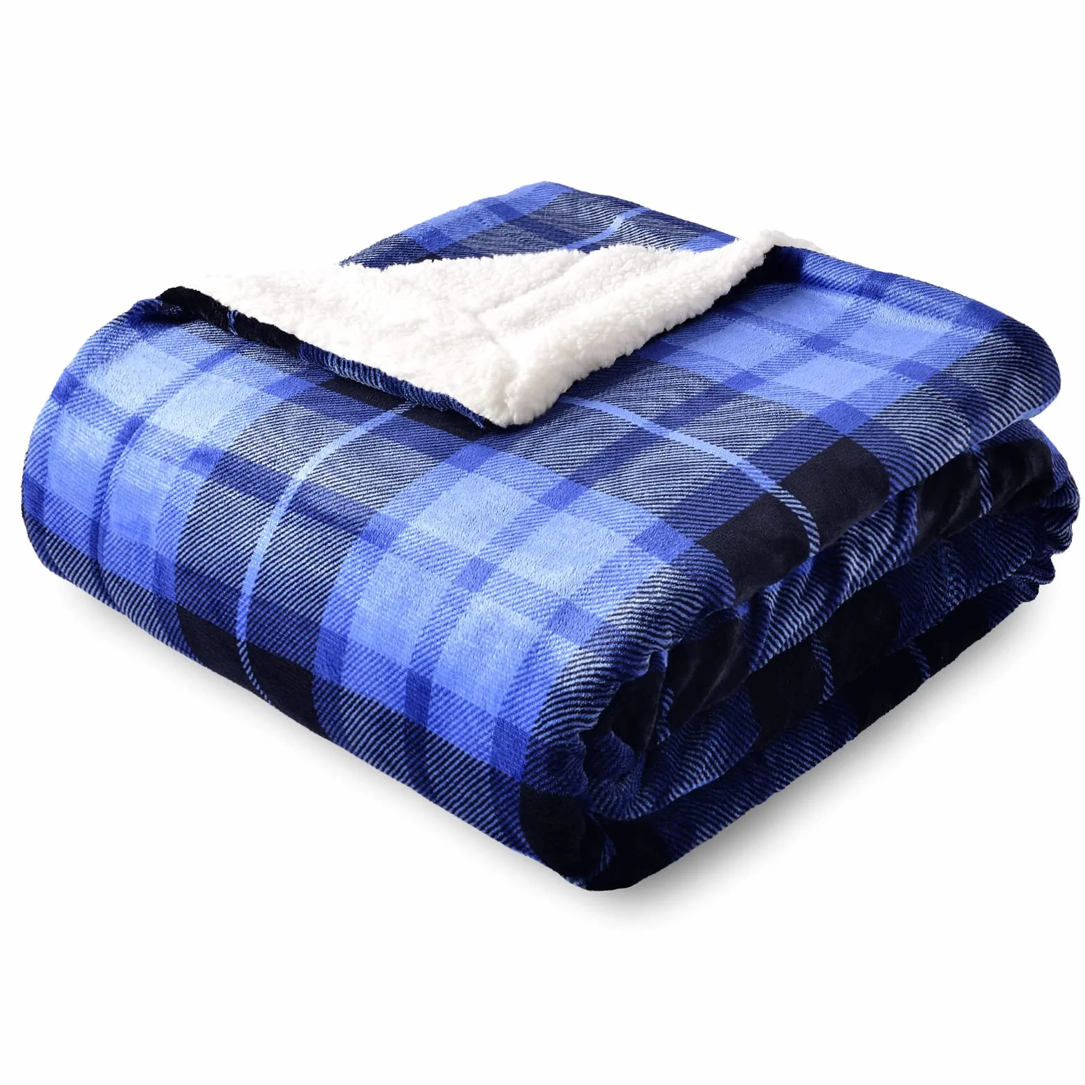 SOCHOW Koc polarowy w kratę Sherpa dwustronny 150 x 200 cm niebieski