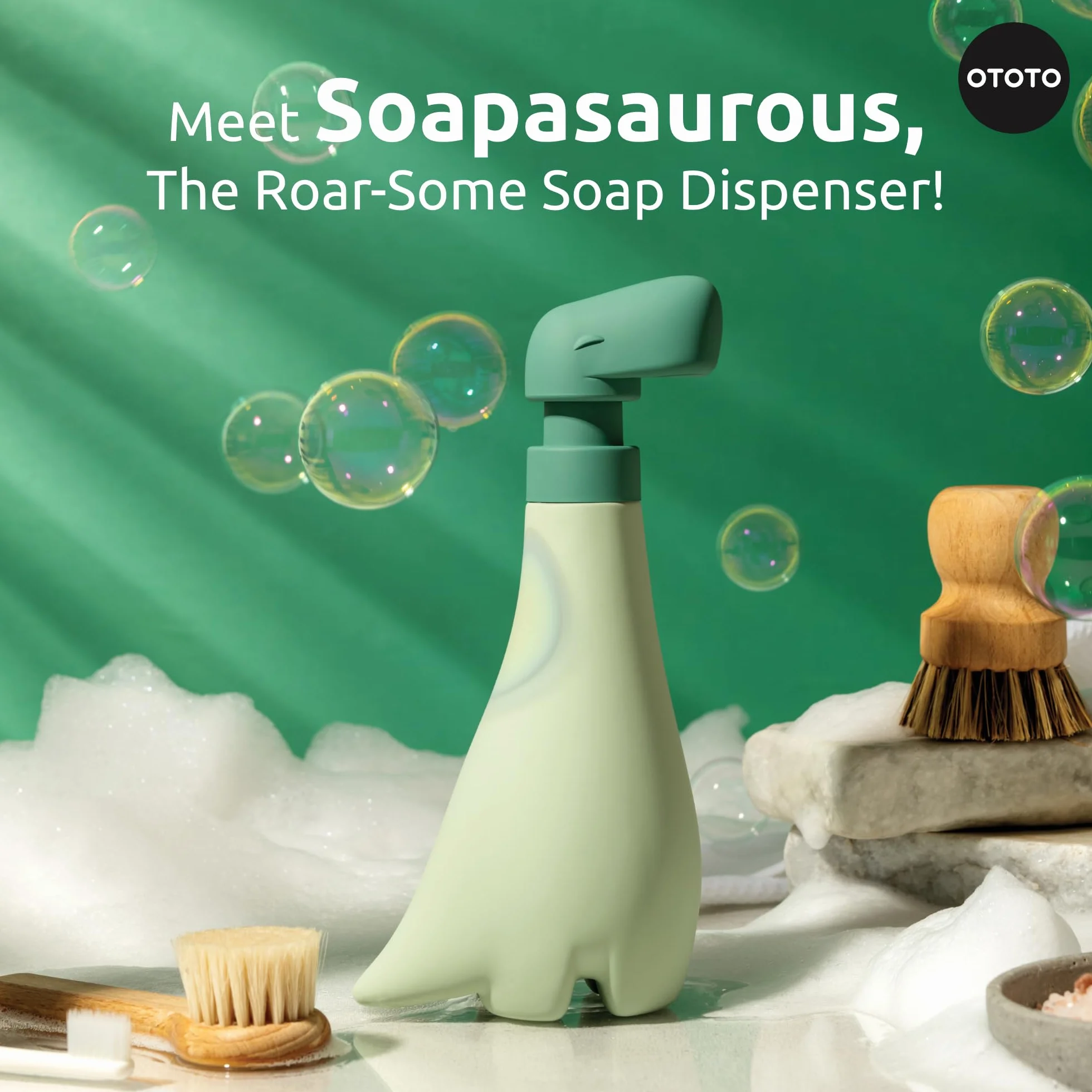 OTOTO New Soapasaurous Dino dozownik mydła do rąk - urocze akcesoria łazienkowe, dozownik mydła w płynie, dinozaur, urocze akcesoria kuchenne, prezenty dla dzieci