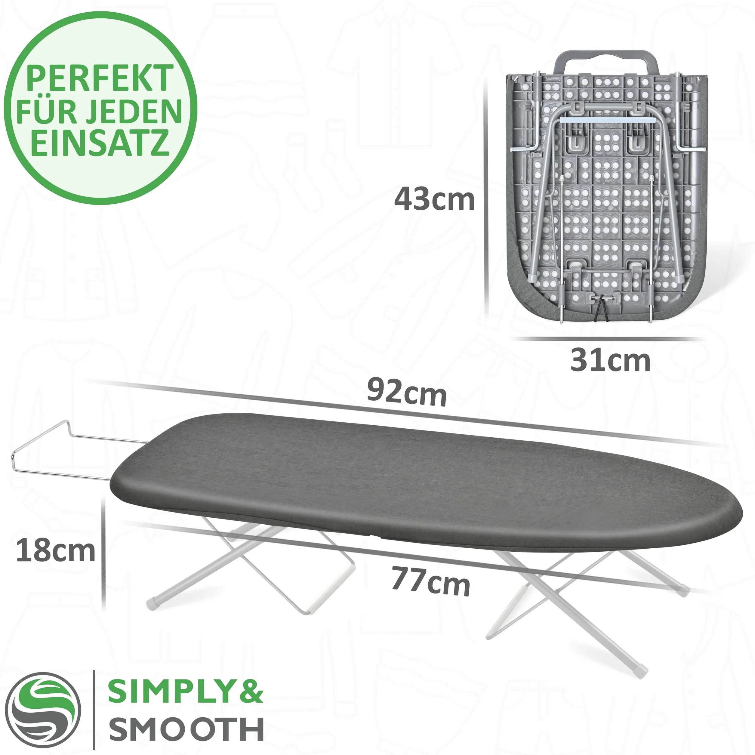 SimplySmooth Składana deska do prasowania z półką na żelazko – mini deska o wymiarach 77 x 30 cm – prasować