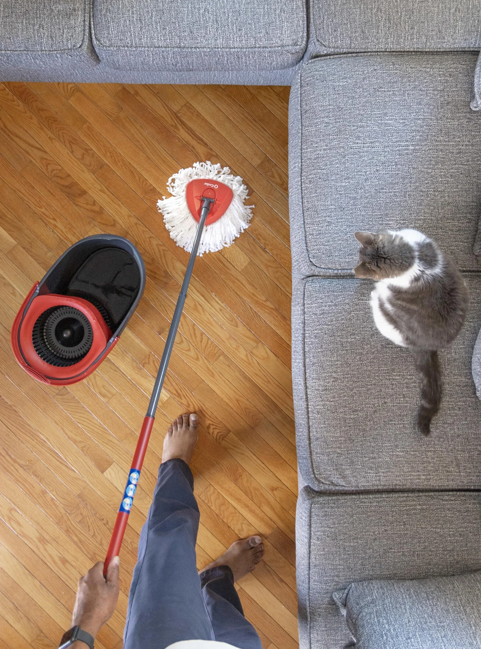 O-Cedar EasyWring Spin Mop z Mikrofibry, Czerwony/Szary z Dodatkowym Uzupełnieniem