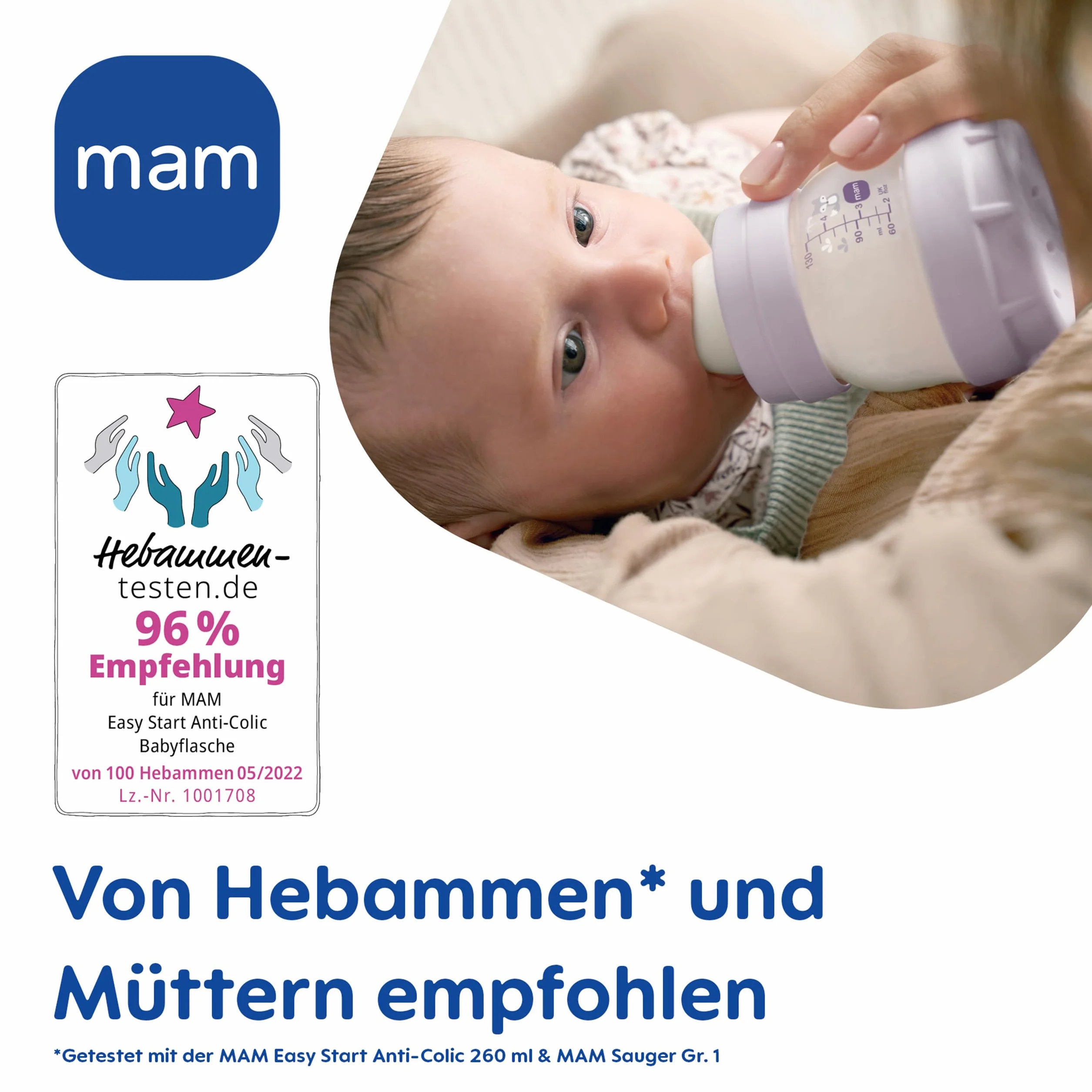 MAM Easy Start Anti-Colic butelka dla niemowląt (160 ml), wyjątkowo dobrze akceptowana butelka na mleko, butelka na napoje dla niemowląt z zaworem dolnym przeciwko kolce i ssaniu, rozmiar 1, 0+