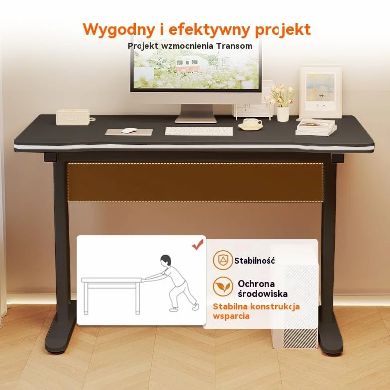 Nowoczesne Biurko do Gier z Wspornikiem w Kształcie T, Komputerowe Biurko do Nauki dla Domowego Biura, Nadające się Biurka PC w Stylu Drewna