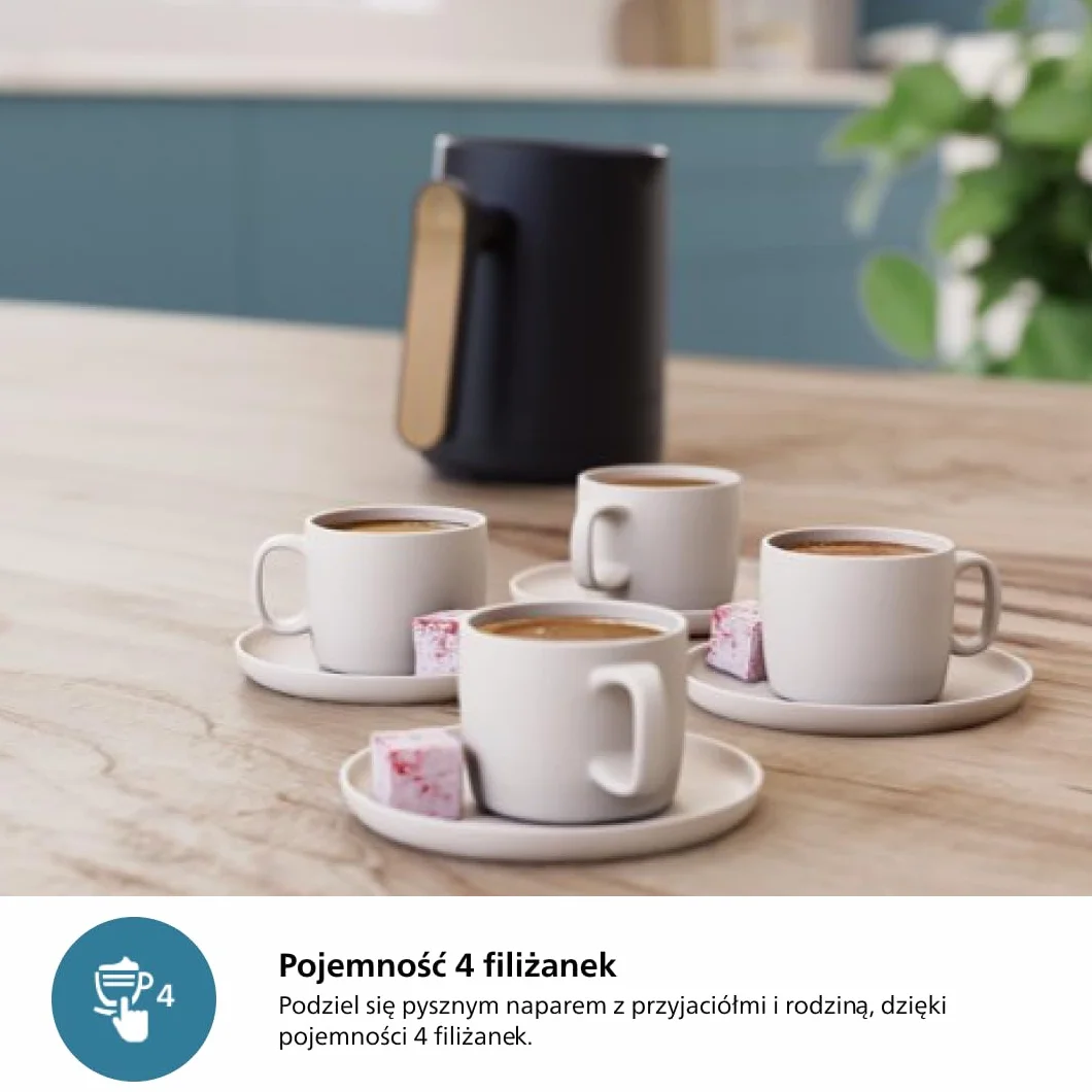 Philips Ekspres do kawy Turecki Seria 5000 - funkcja powolnego parzenia, pojemność 4 filiżanek, zabezpieczenie przed przegrzaniem i przepełnieniem, wskaźnik gotowości, przyciski Easy Touch (HDA150/60)