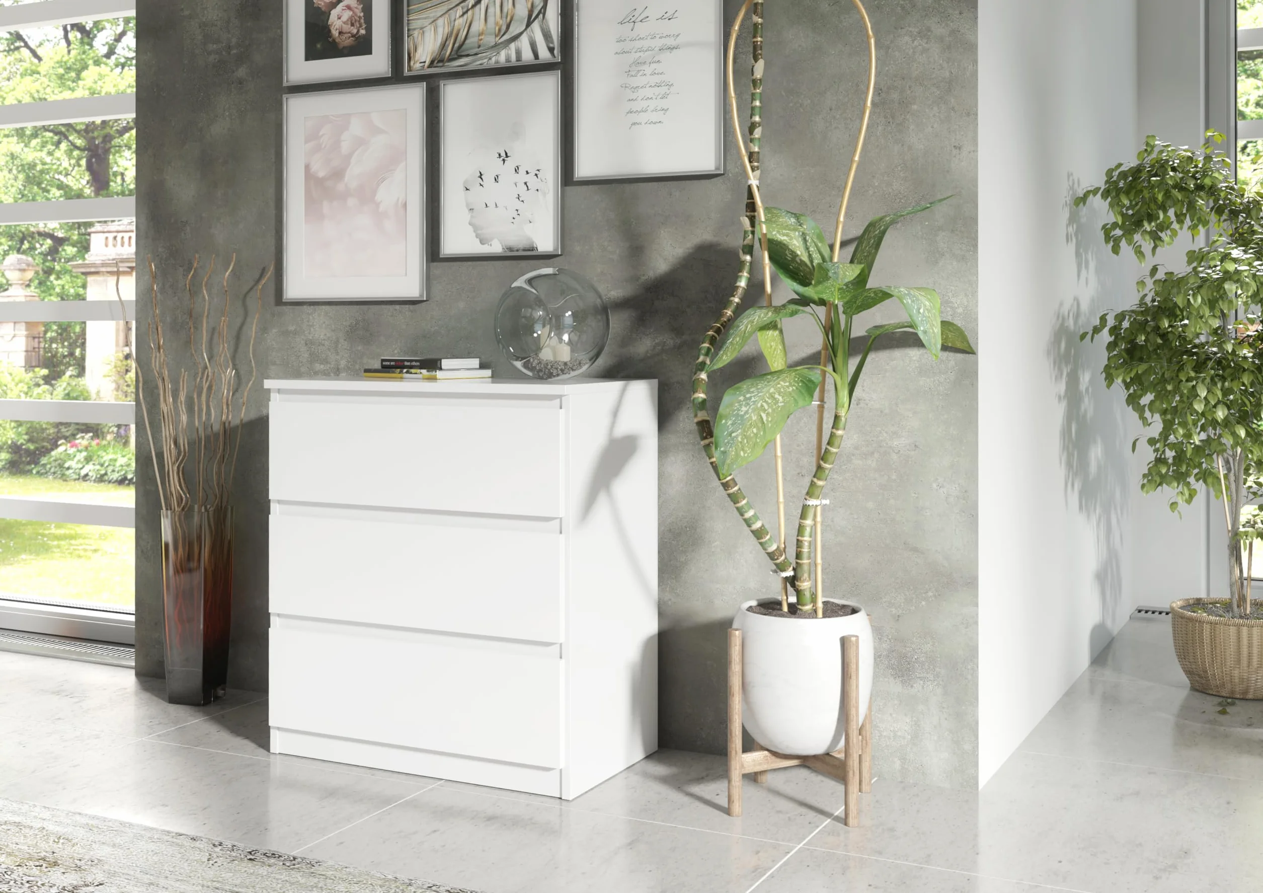 meble masztalerz Komoda Biała 70 cm Matowa z 3 szufladami - 70x78,5x39 cm - Komoda do salonu, sypialni - Szafka z szufladami - Komoda z szufladami